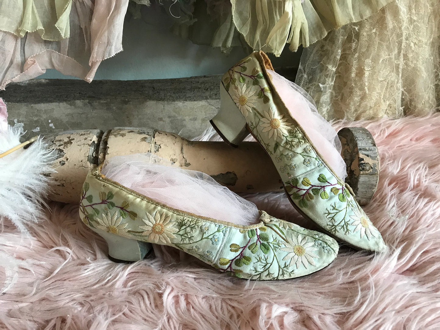 Antique Shoes Mint Green Silk