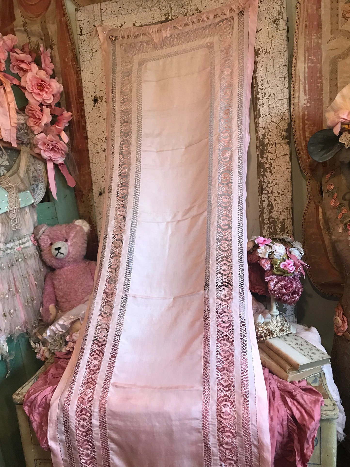 Antique Pink Silk Scarf Shawl