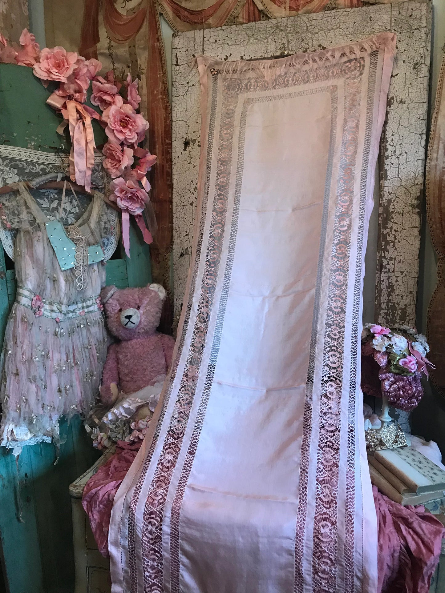 Antique Pink Silk Scarf Shawl