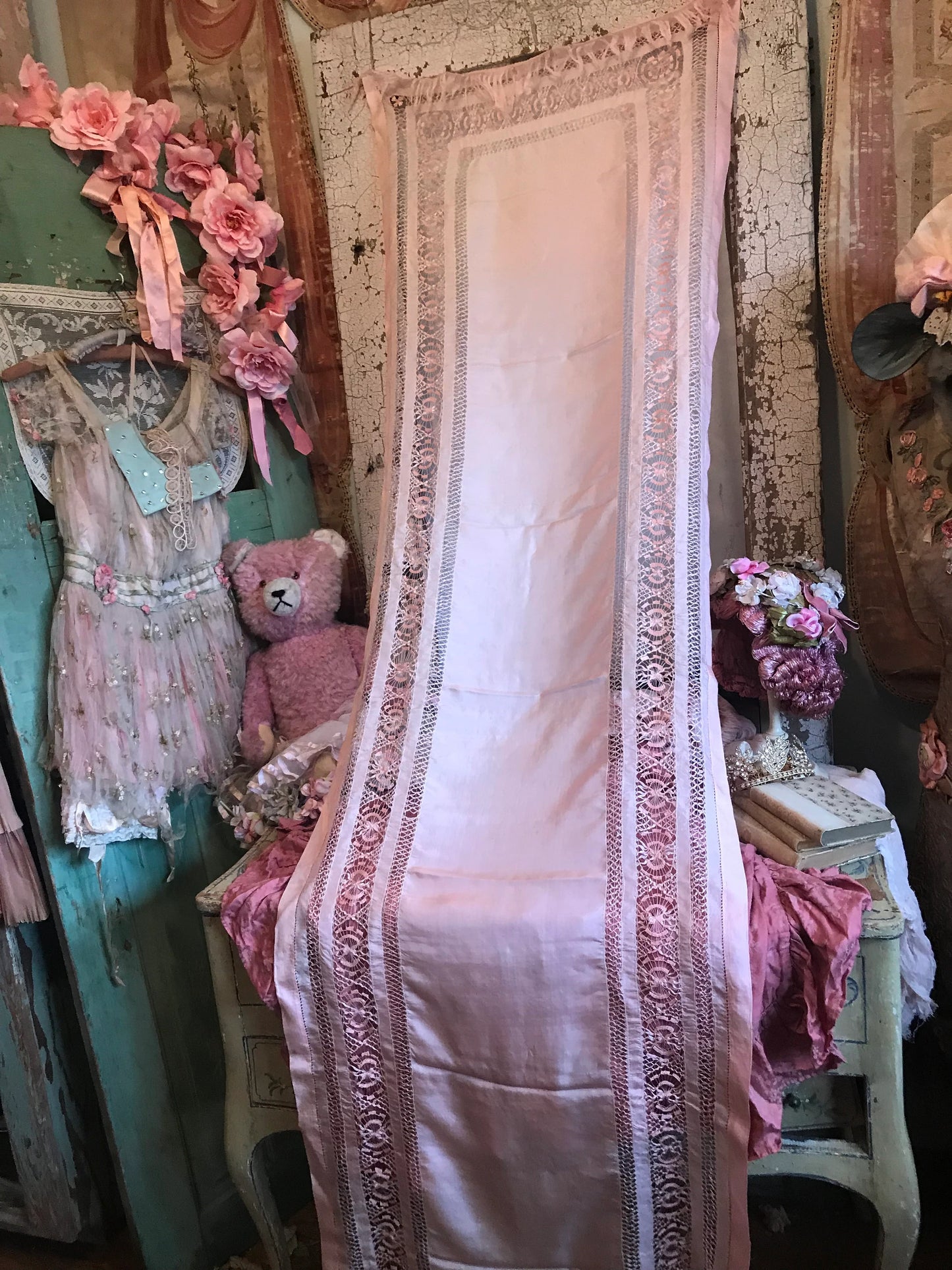 Antique Pink Silk Scarf Shawl