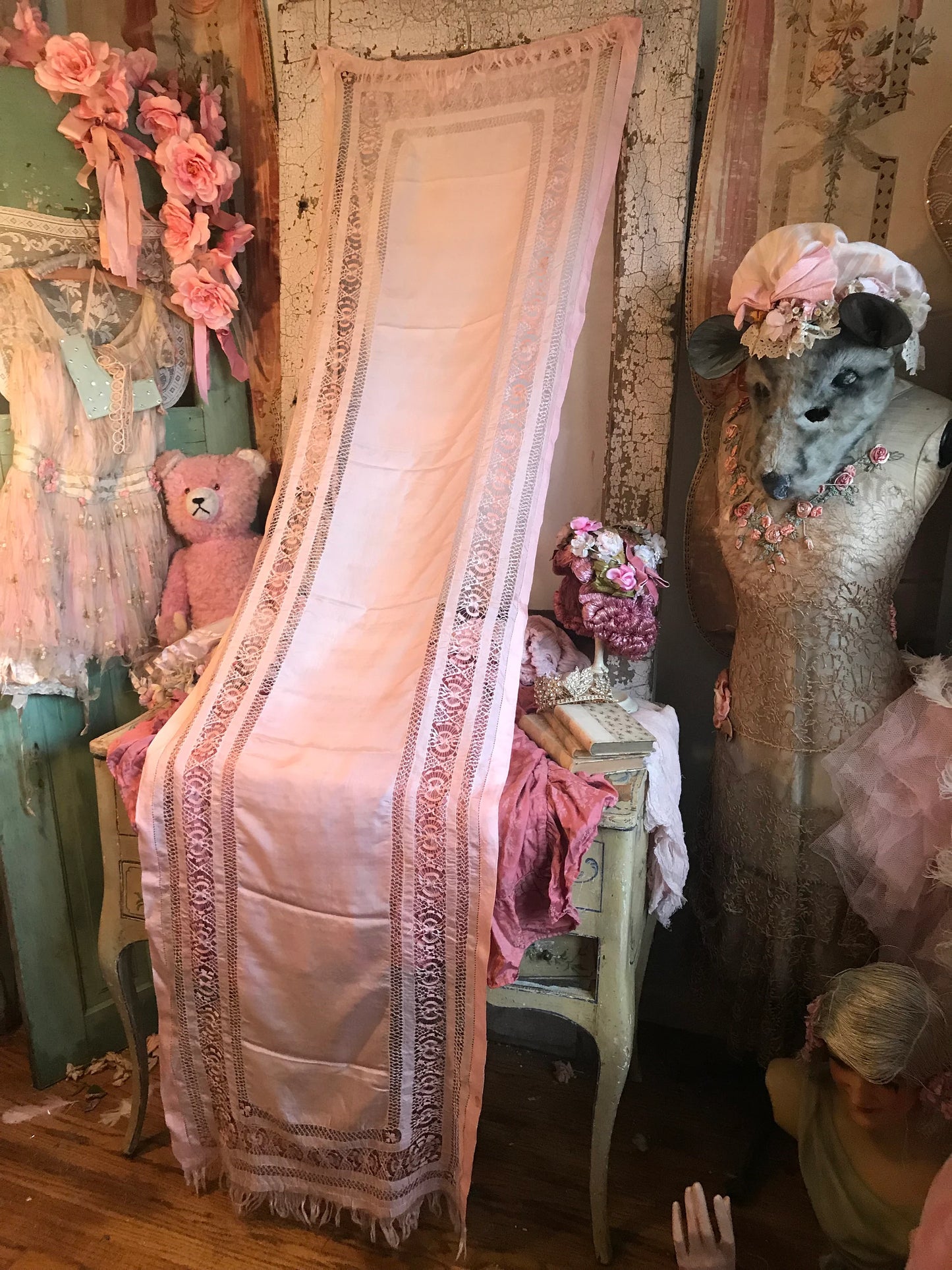 Antique Pink Silk Scarf Shawl