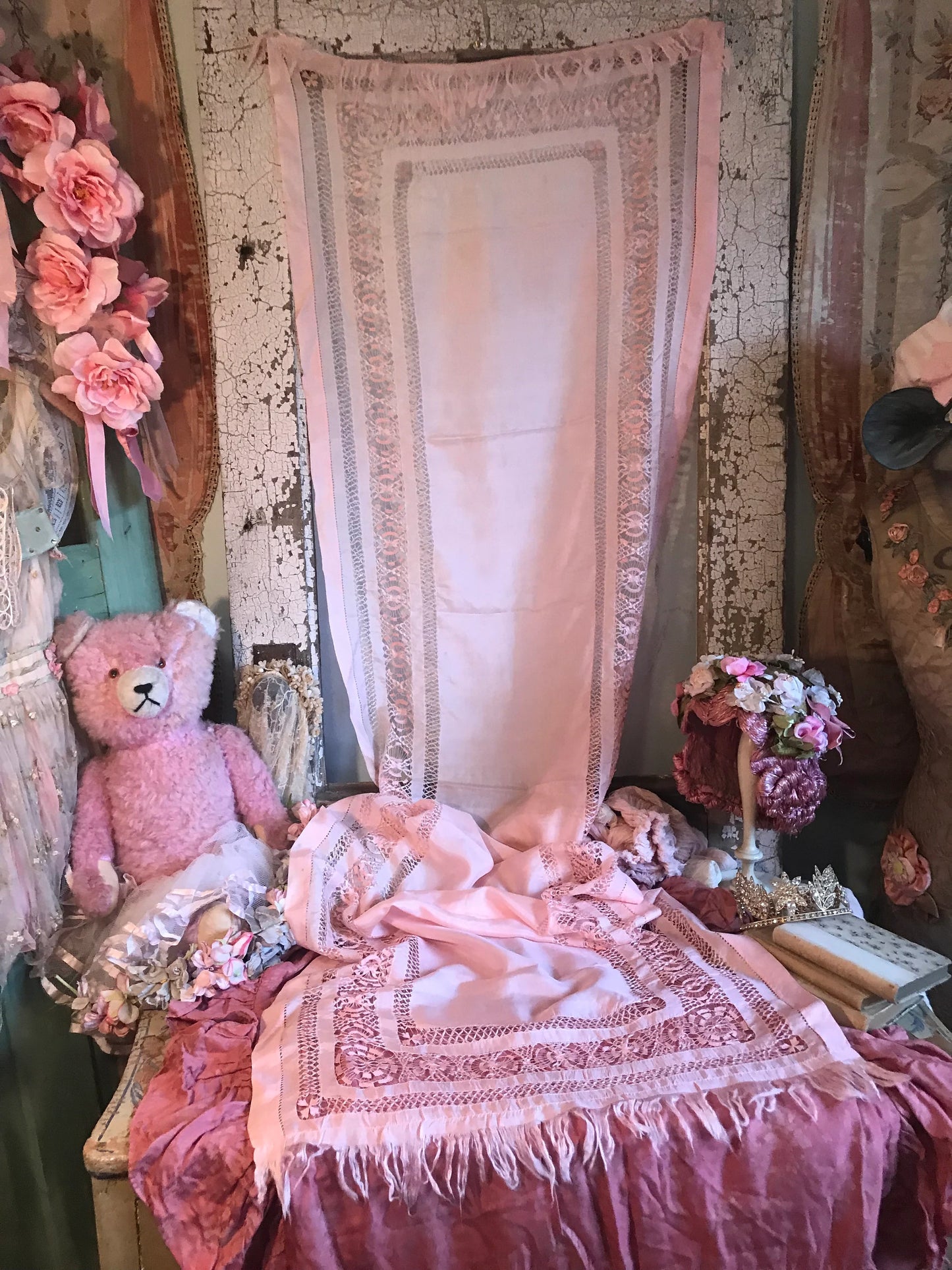Antique Pink Silk Scarf Shawl