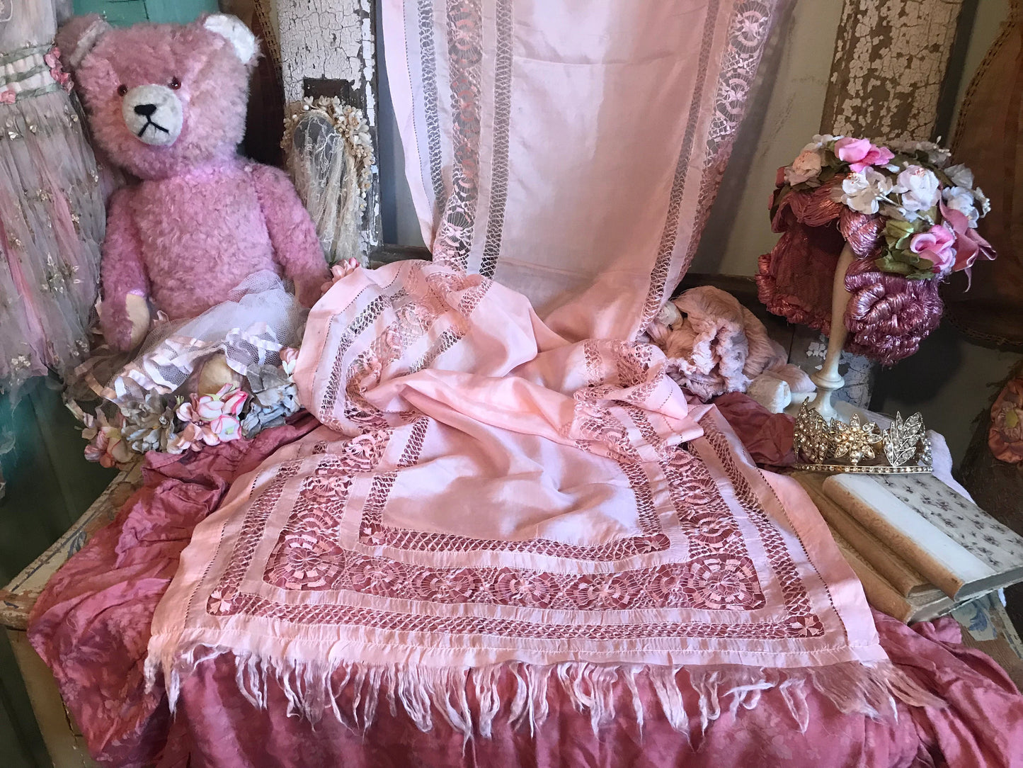 Antique Pink Silk Scarf Shawl
