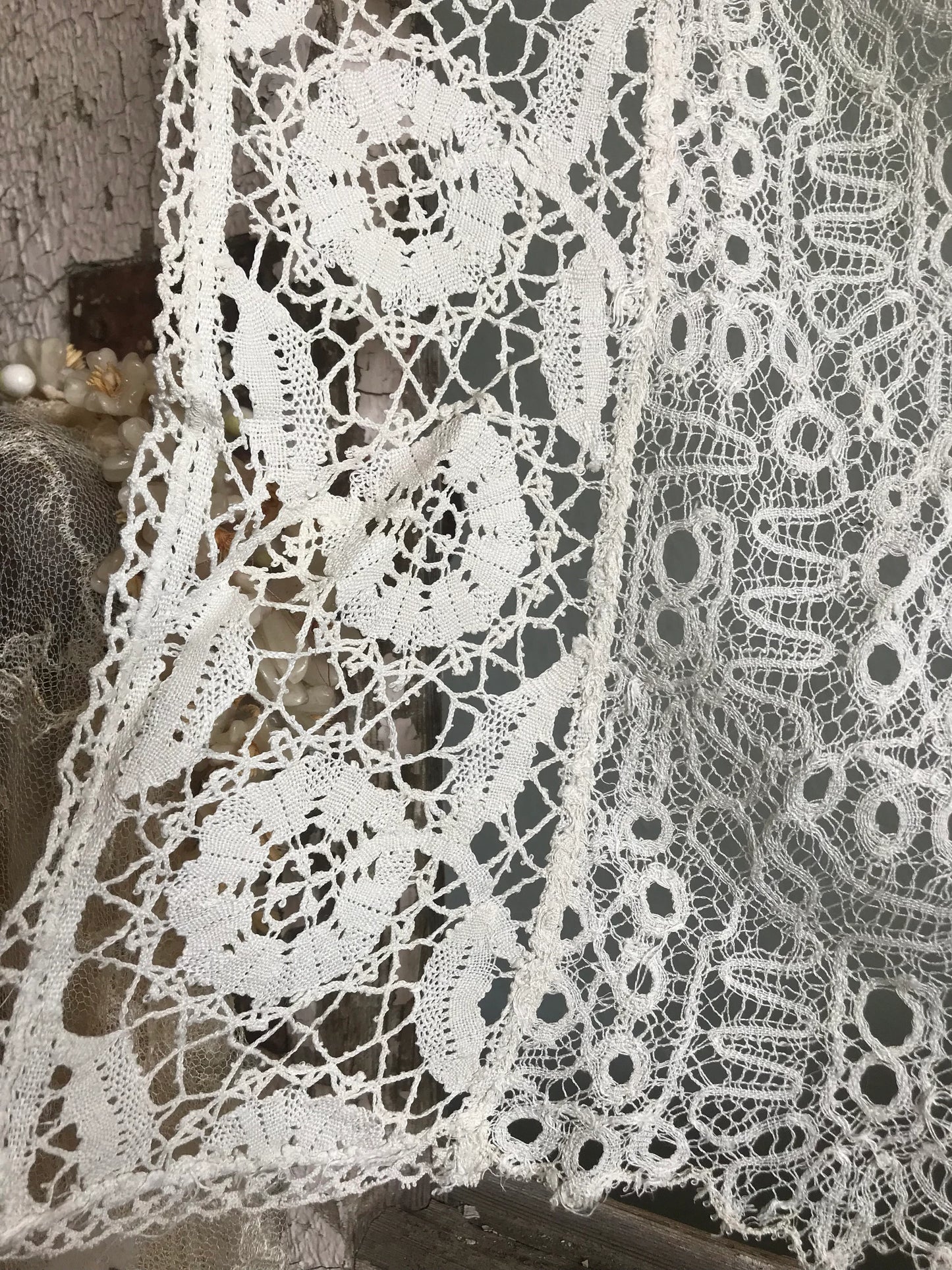 Antique Curtain Panel White Lace