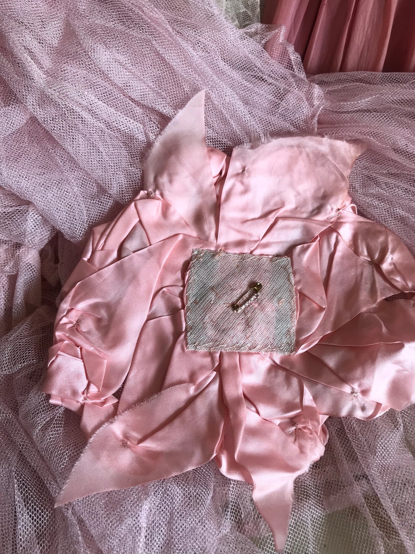 Antique XL Ribbonwork Applique Pink Silk
