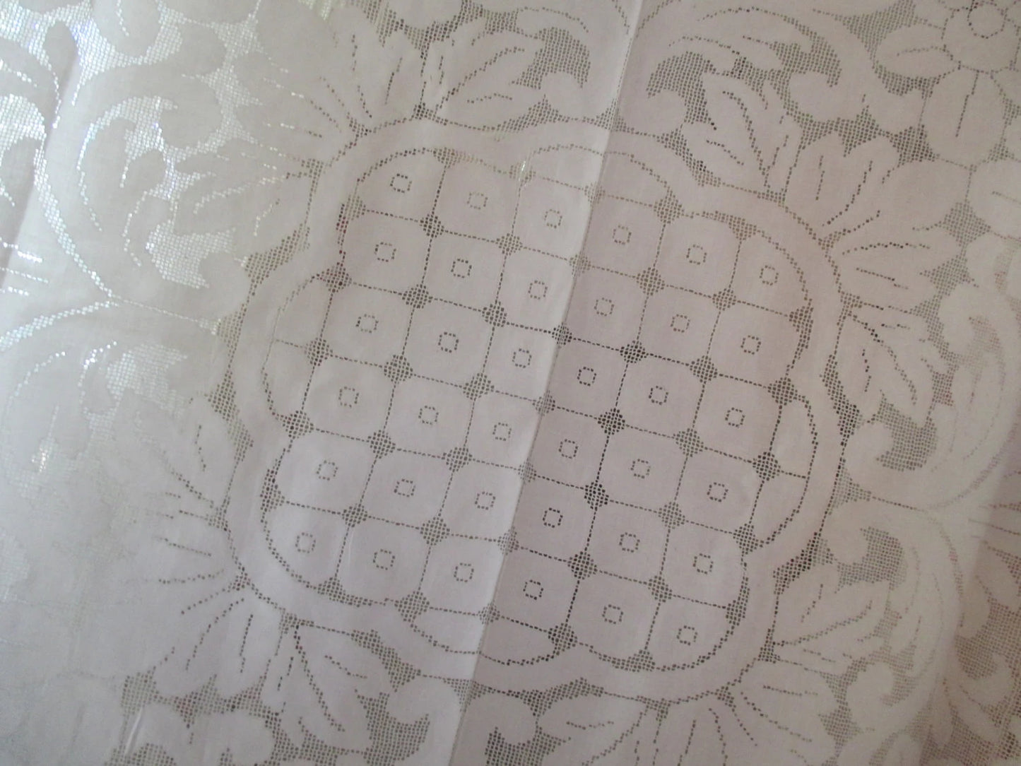 Antique Tablecloth Napkin Set White Linen Lace