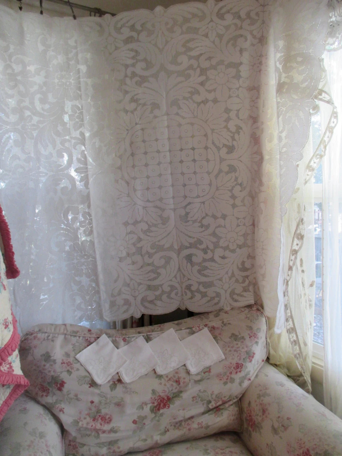 Antique Tablecloth Napkin Set White Linen Lace