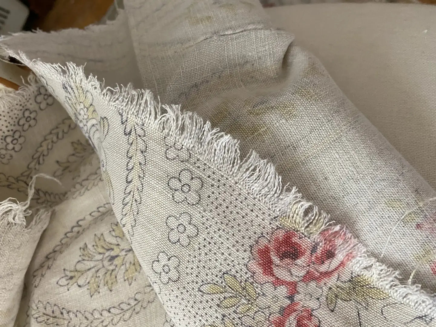 Antique 19th Century French Fabric Cherub Angel Linen Rose