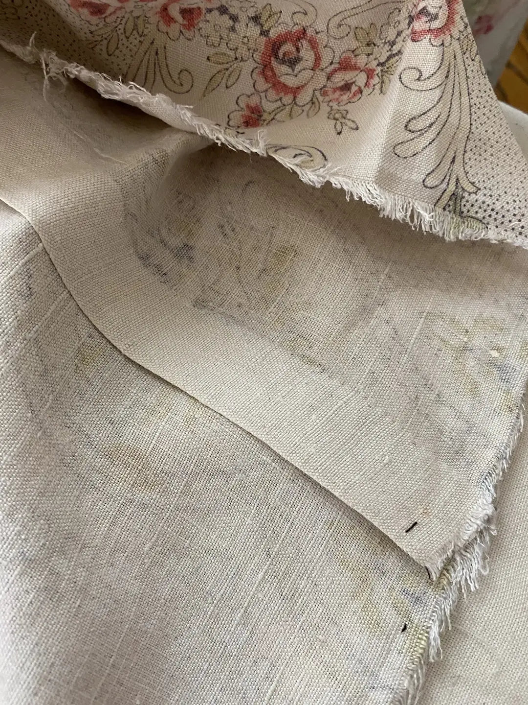 Antique 19th Century French Fabric Cherub Angel Linen Rose