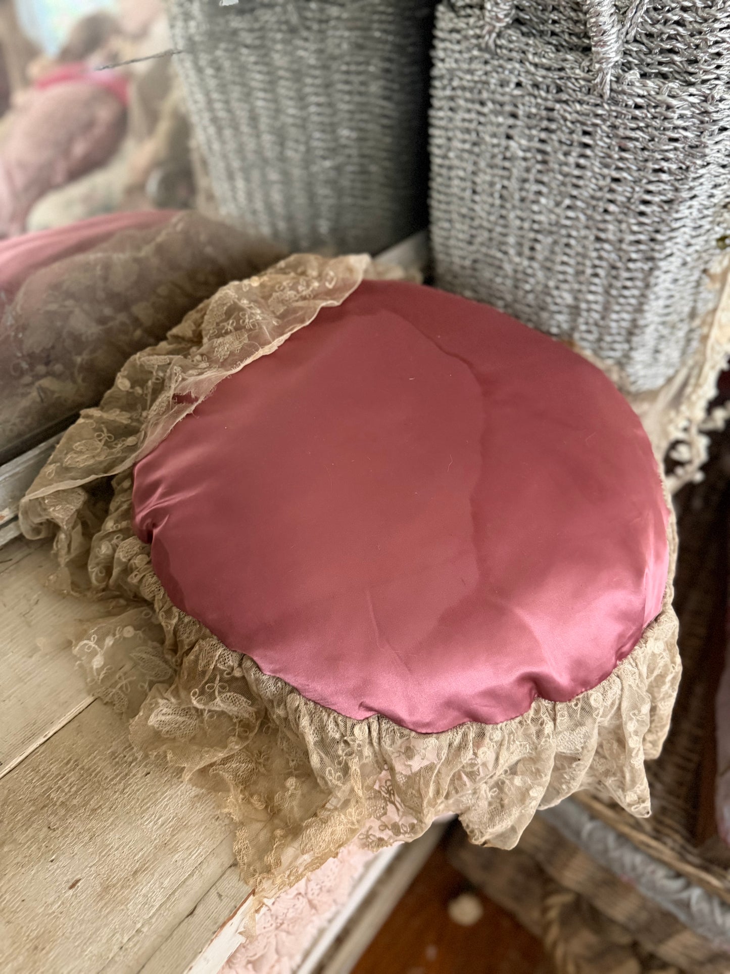 Antique Lace Ribbonwork Pillow With Bow
