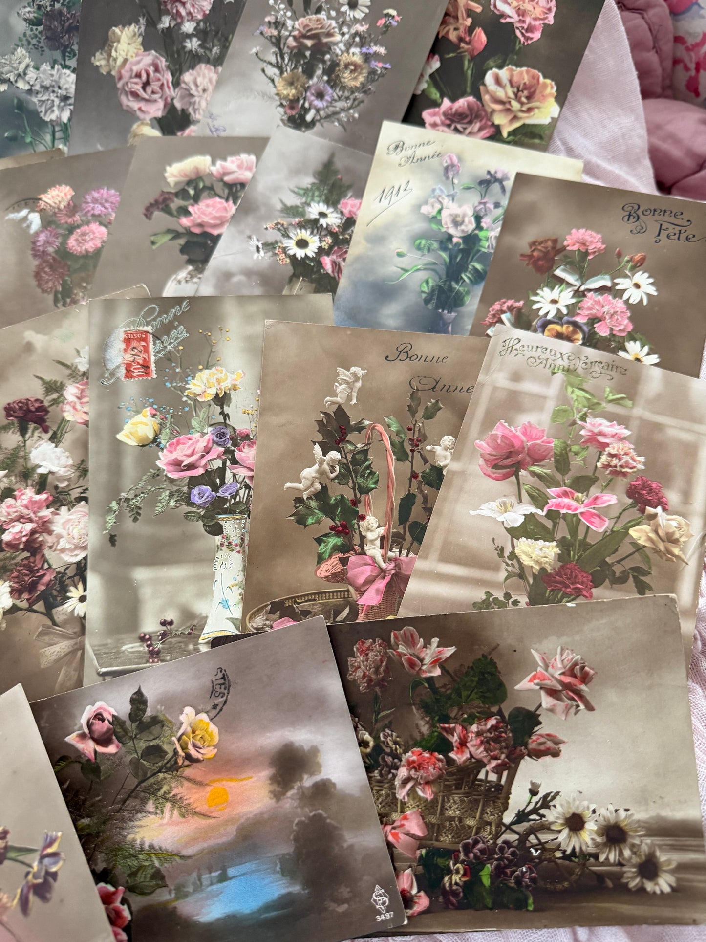 Antique Collection French Postcards Beautiful Floral Flowers