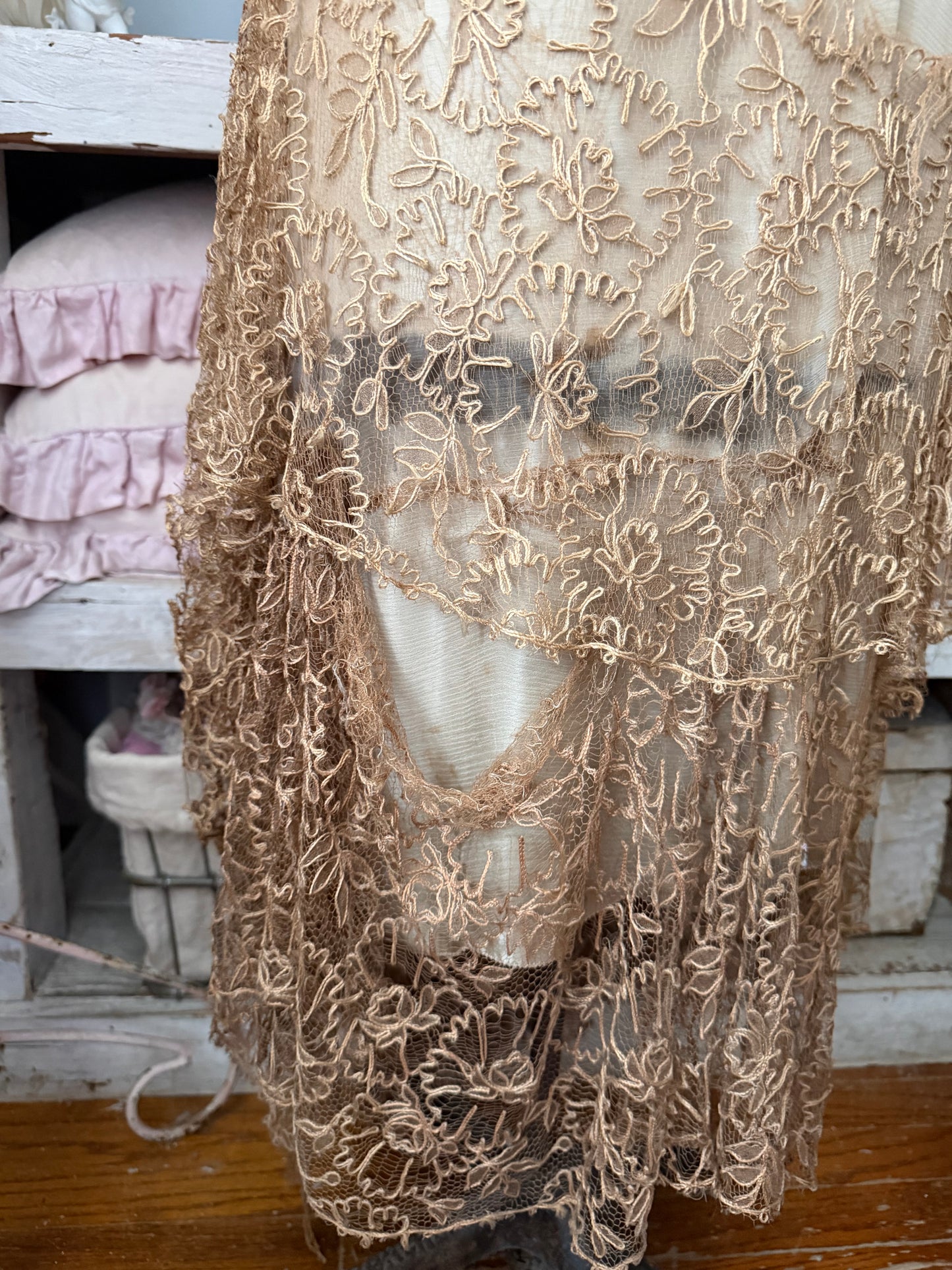Antique Silk Corset Mannequin With Ribbonwork Lace Dress