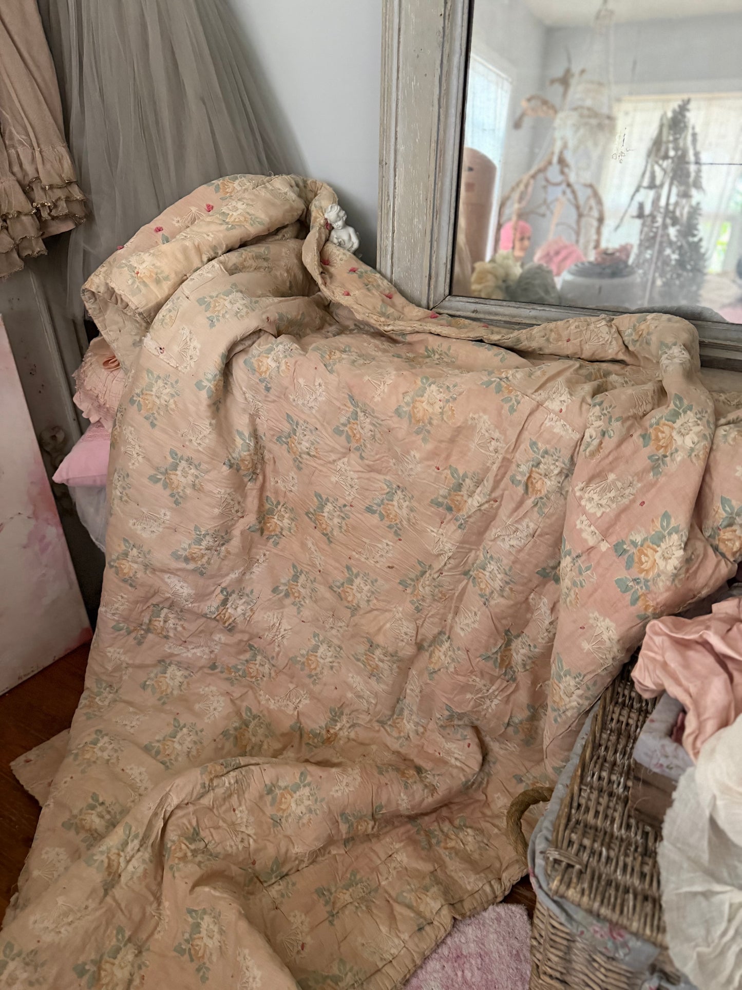 Antique Shabby French Boutis Quilt
