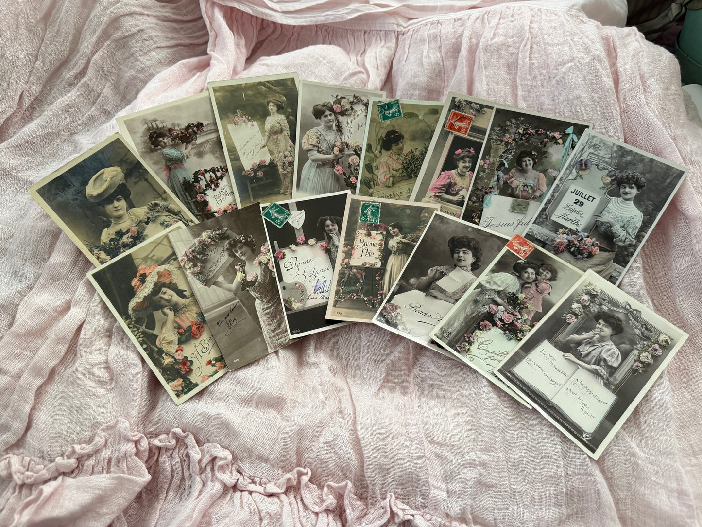 Antique Collection French Postcards Beautiful Women Lace Dress Millinery