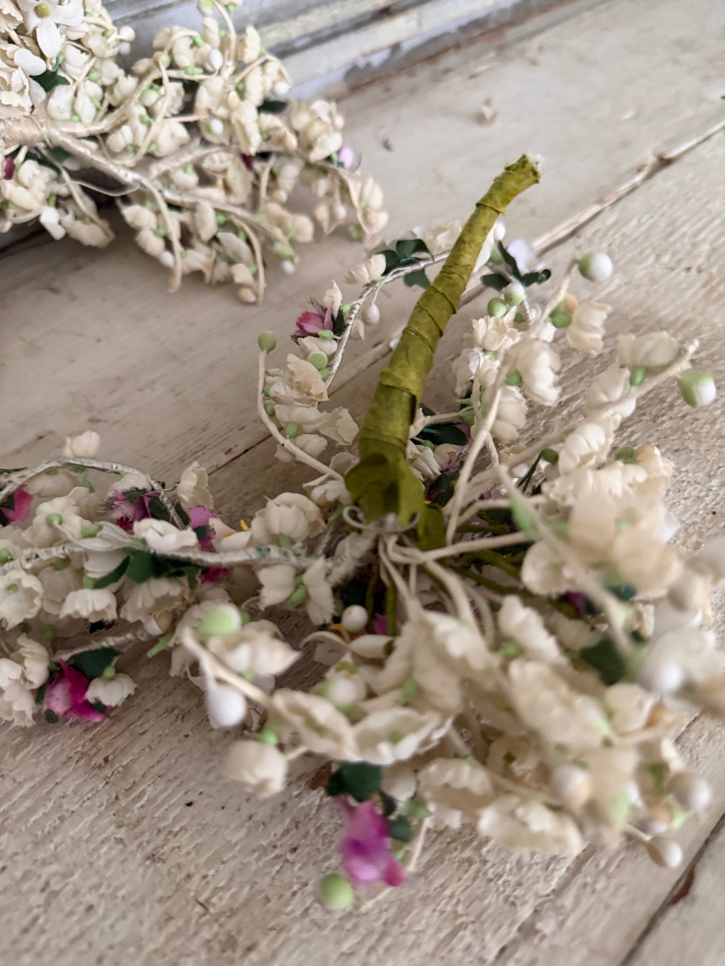 Antique French Bridal Millinery Headpiece Bouquet Lily of the Valley
