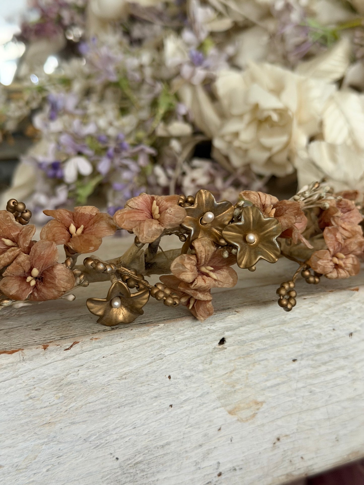 Antique French Coral Petite Orange Blossom Flower Crown