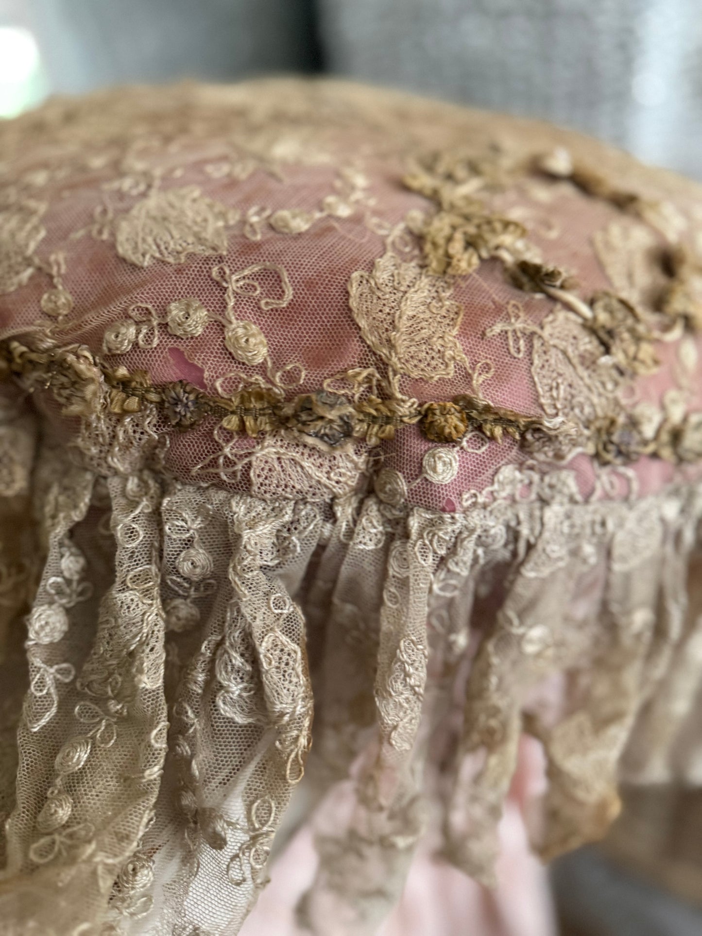 Antique Lace Ribbonwork Pillow With Bow