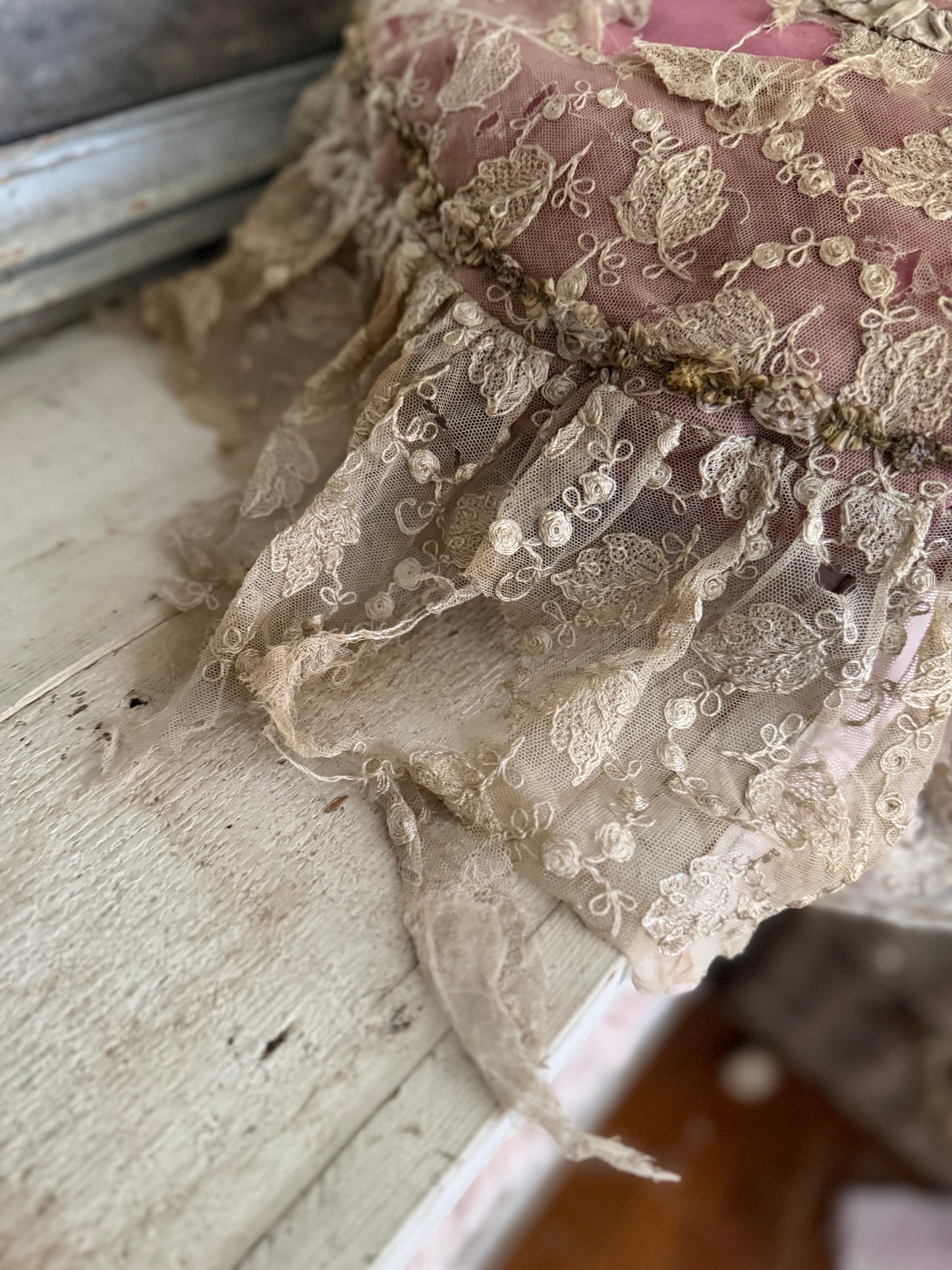 Antique Lace Ribbonwork Pillow With Bow