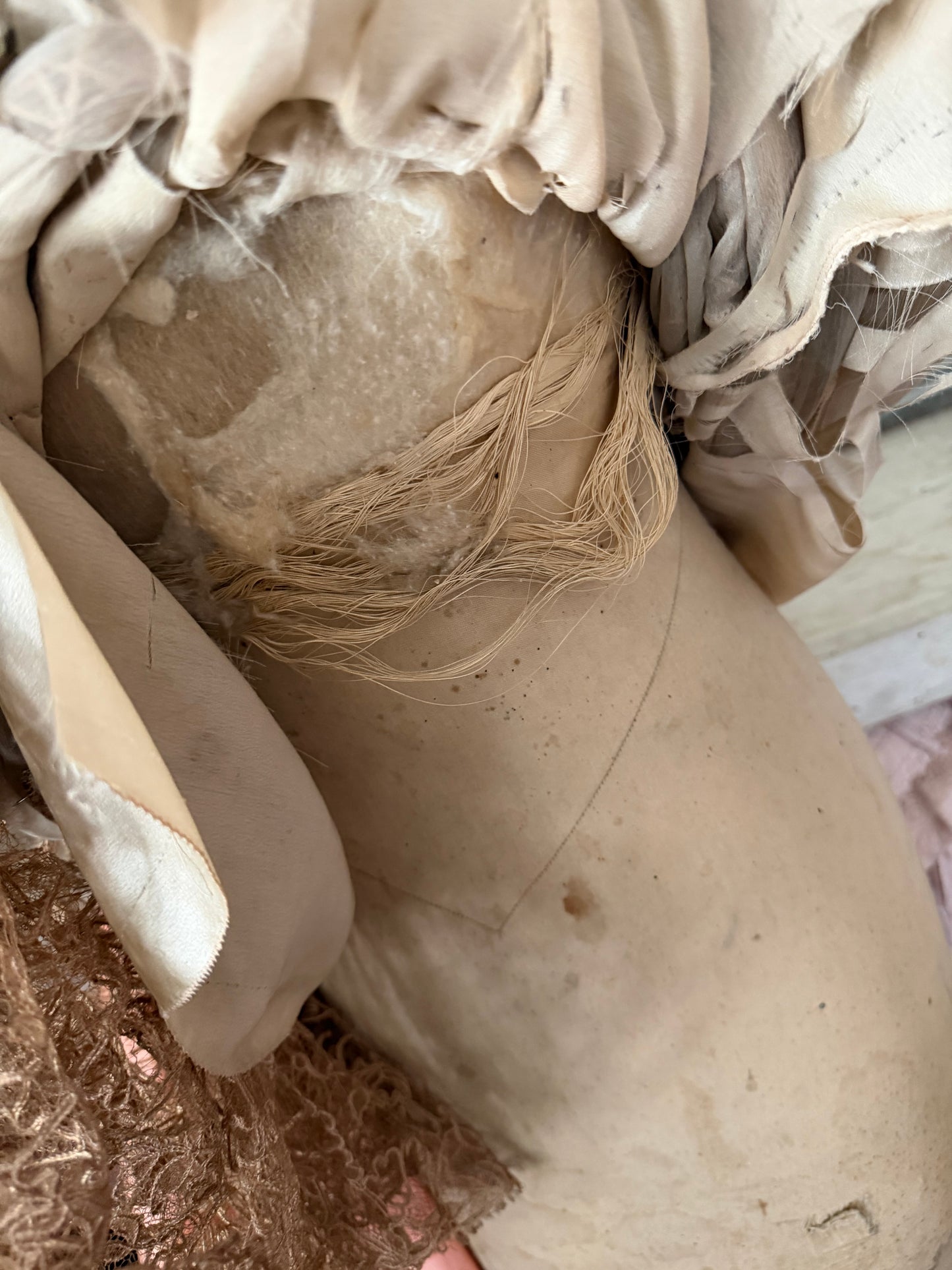 Antique Silk Corset Mannequin With Ribbonwork Lace Dress