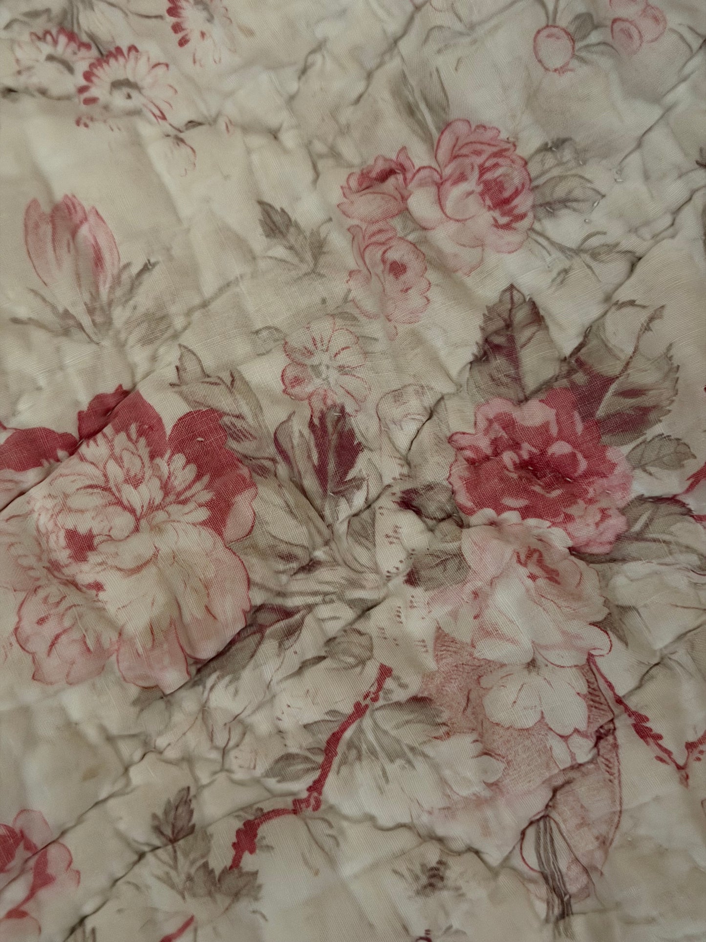 Antique French Boutis Quilt Soft Pink Roses Florals