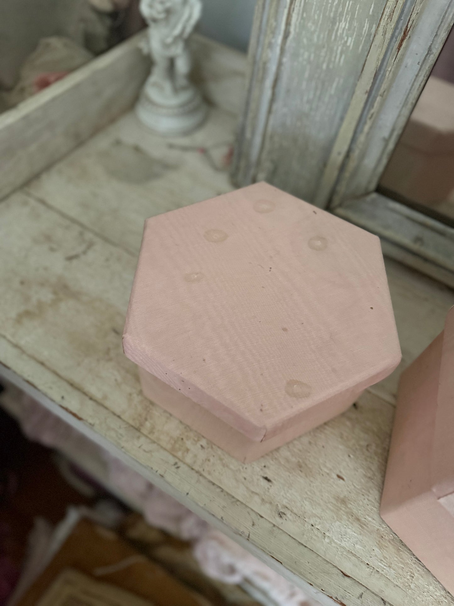 Collection 9 Vintage Pink Moire Fabric Nesting Boxes