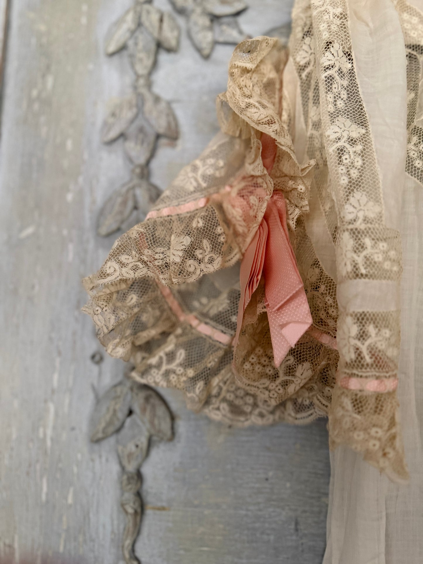 Antique Victorian Floral Lace Nightgown Ribbon Bow
