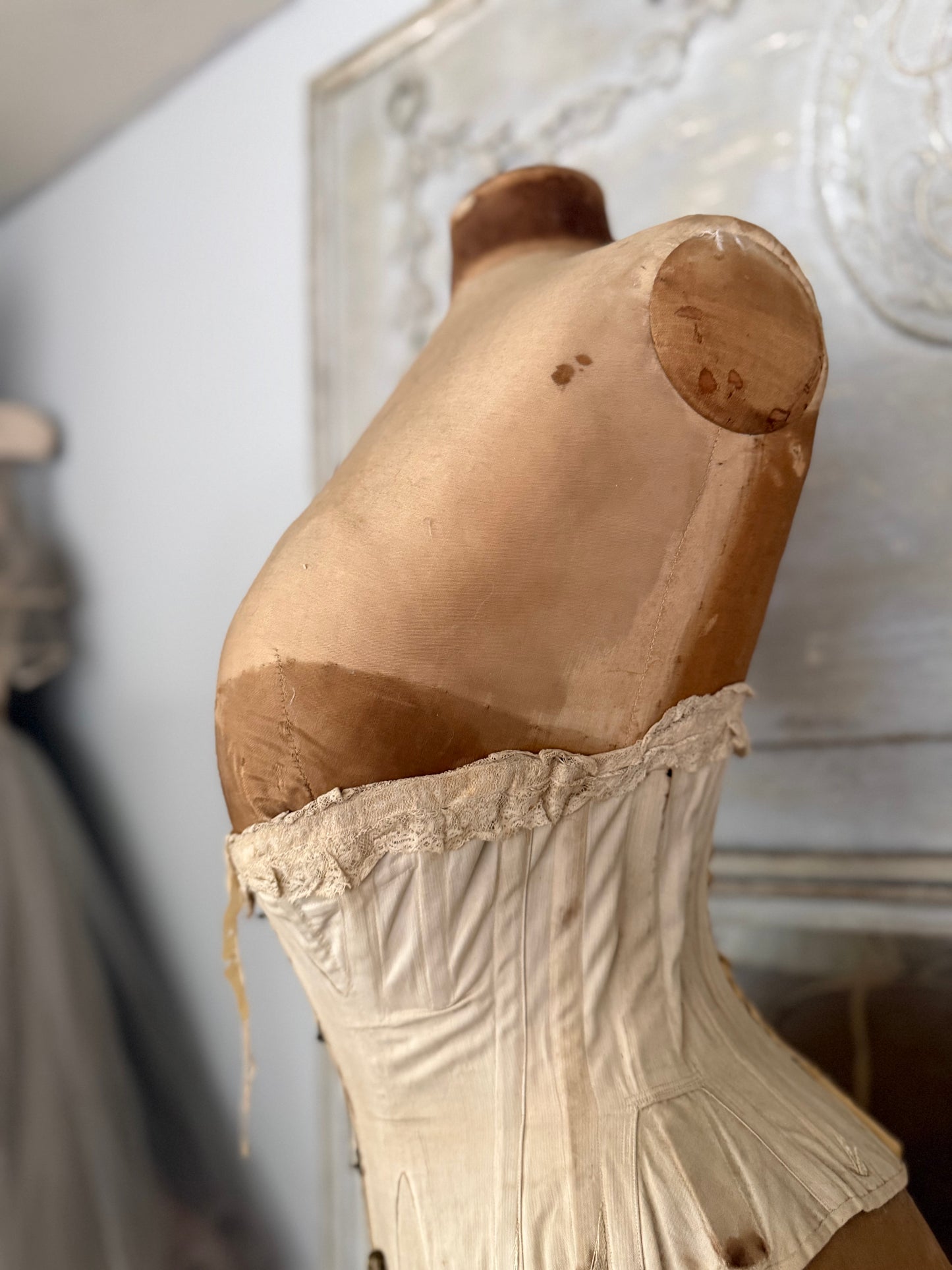 Antique Tabletop Wasp Waist Corset Mannequin