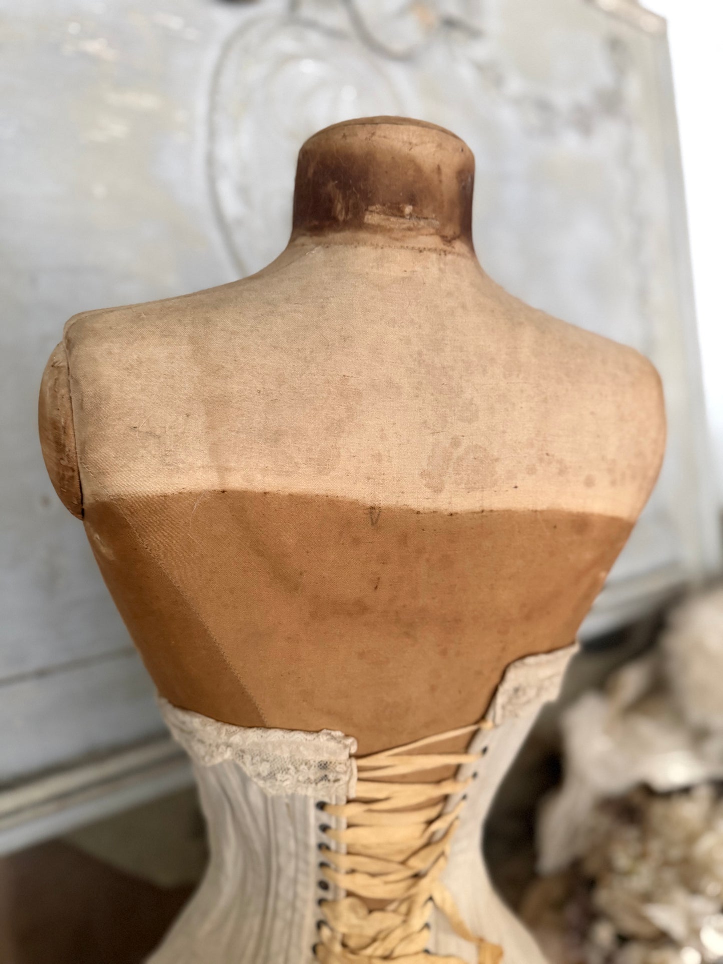 Antique Tabletop Wasp Waist Corset Mannequin