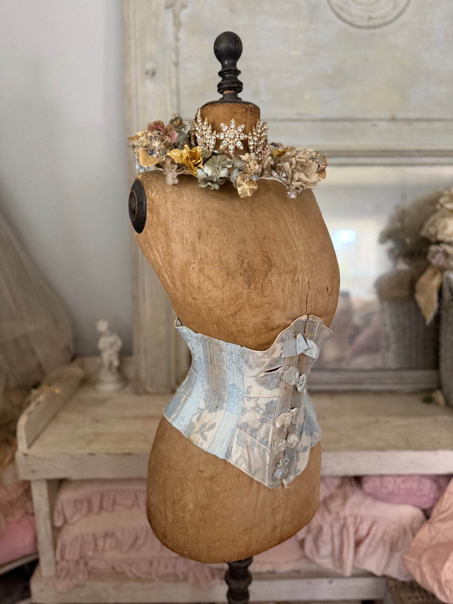 PREVIEW (On Loan) Antique Victorian Blue Ribbon Bow Corset