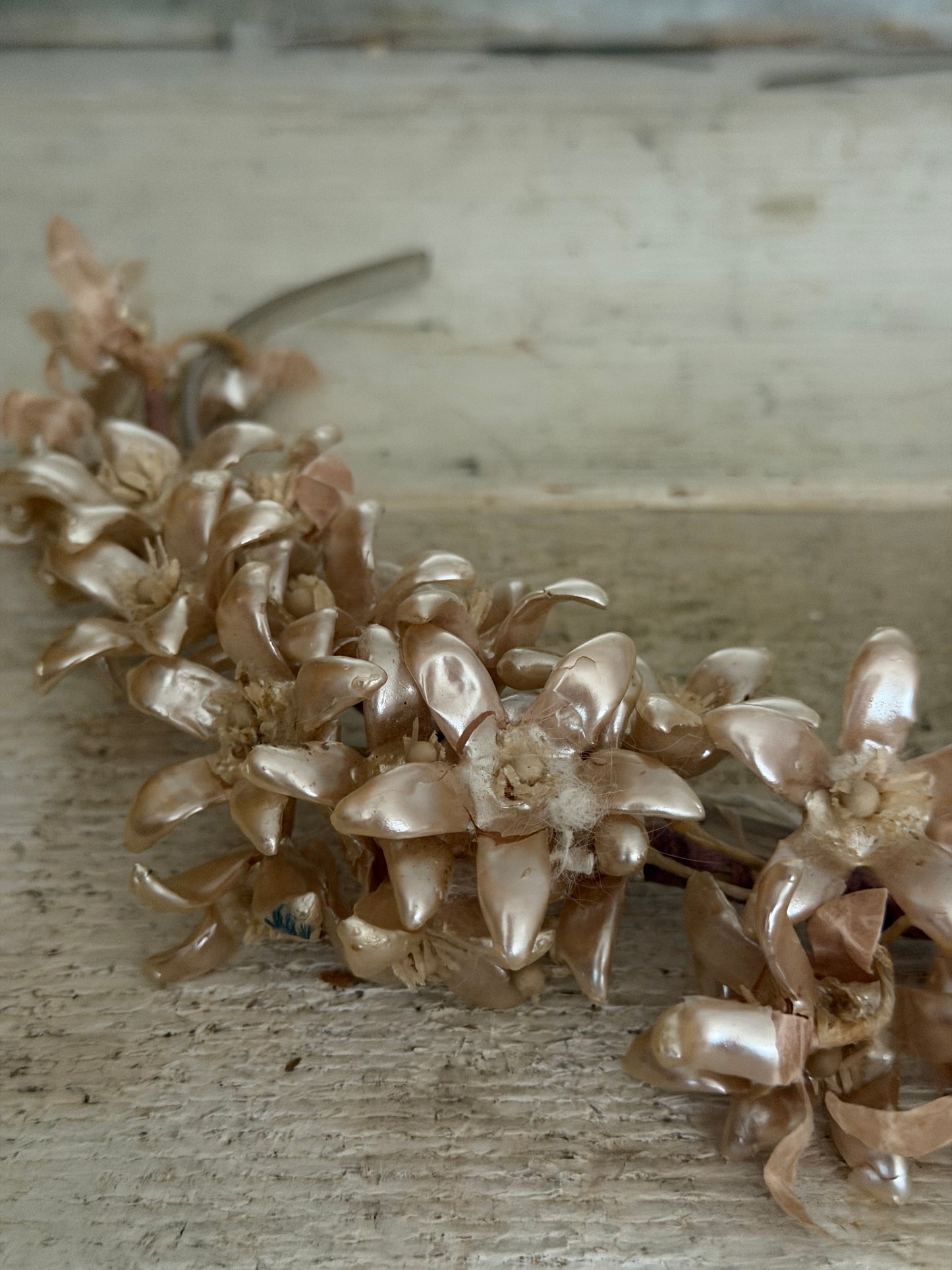 Antique French Pearlized Pink Champagne orange Blossom Flowers Crown