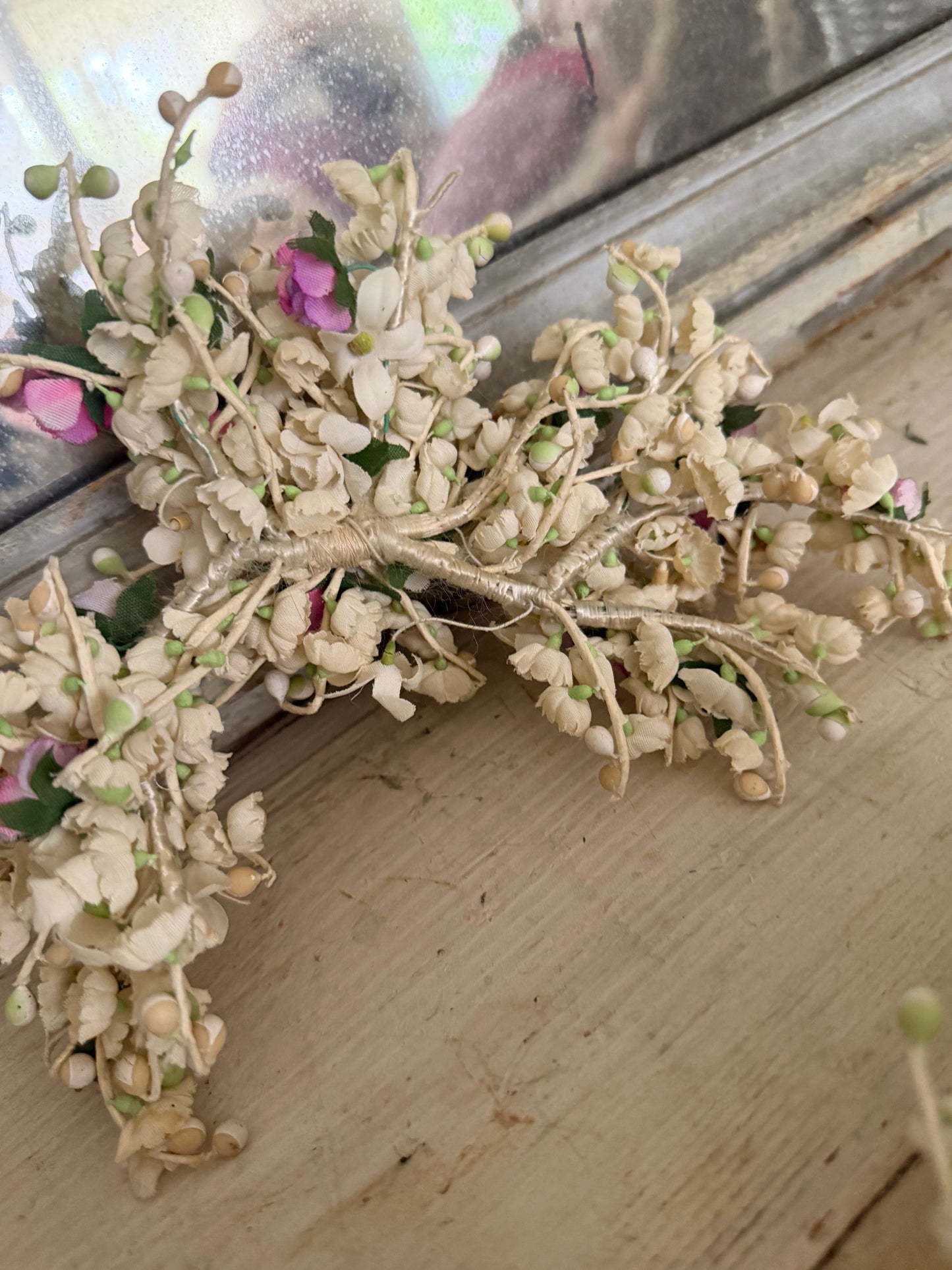 Antique French Bridal Millinery Headpiece Bouquet Lily of the Valley