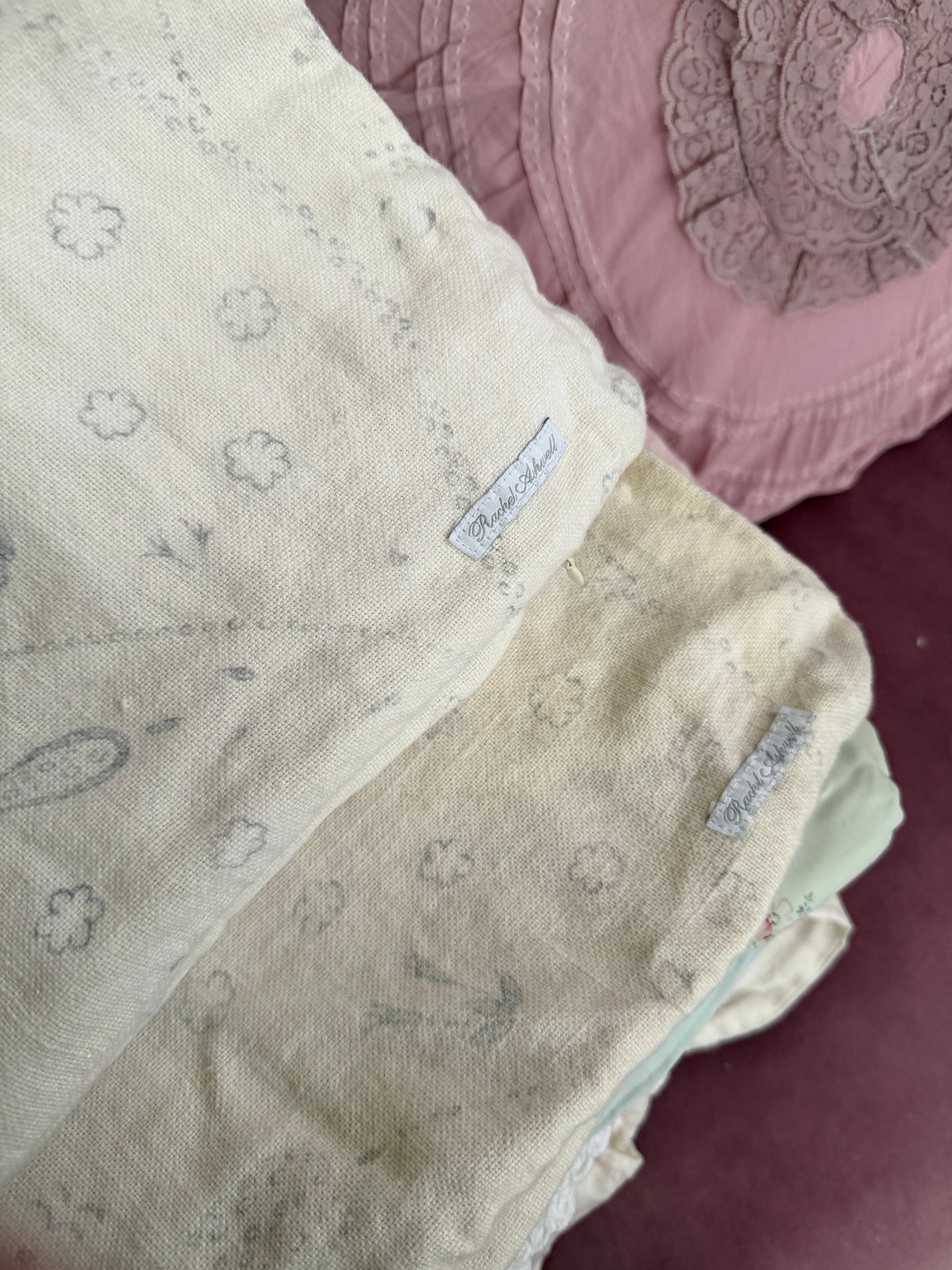 Pair RASSC Rachel Ashwell Snow Paisley Linen Pillow