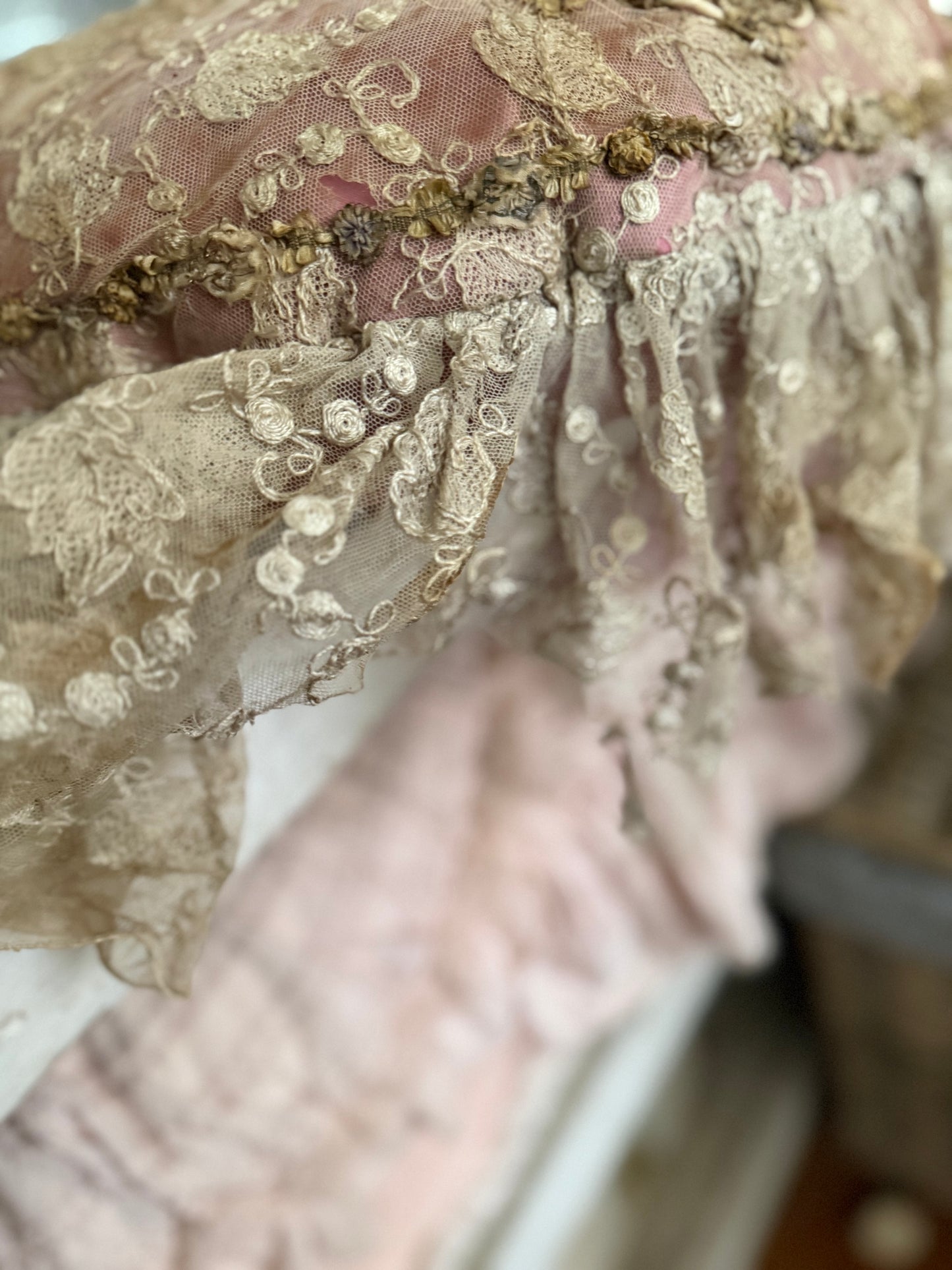Antique Lace Ribbonwork Pillow With Bow