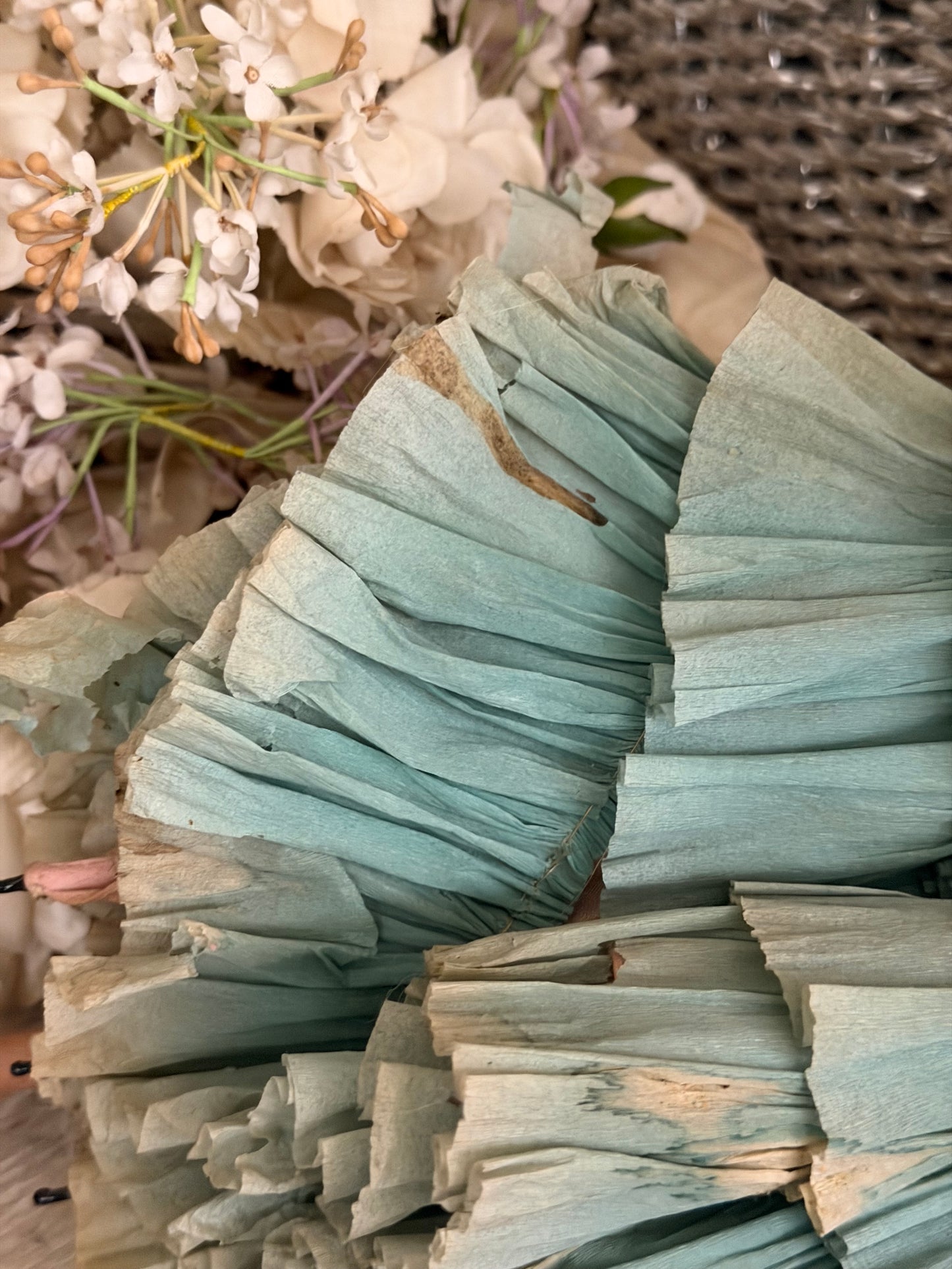 Antique Blue Pink Crepe Paper Parasol