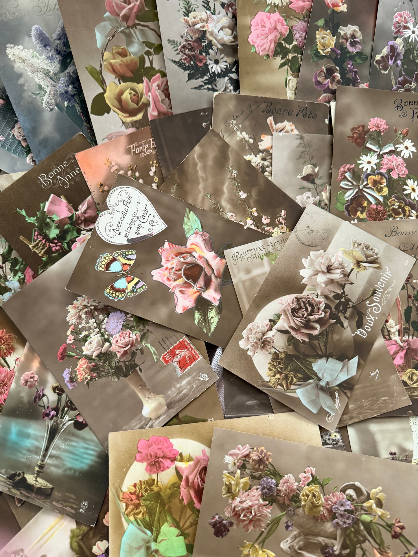 Antique Collection French Postcards Beautiful Floral Flowers