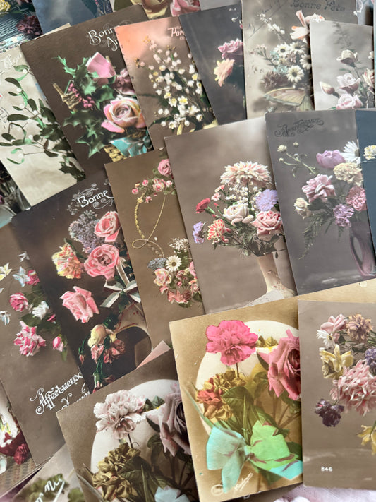 Antique Collection French Postcards Beautiful Floral Flowers