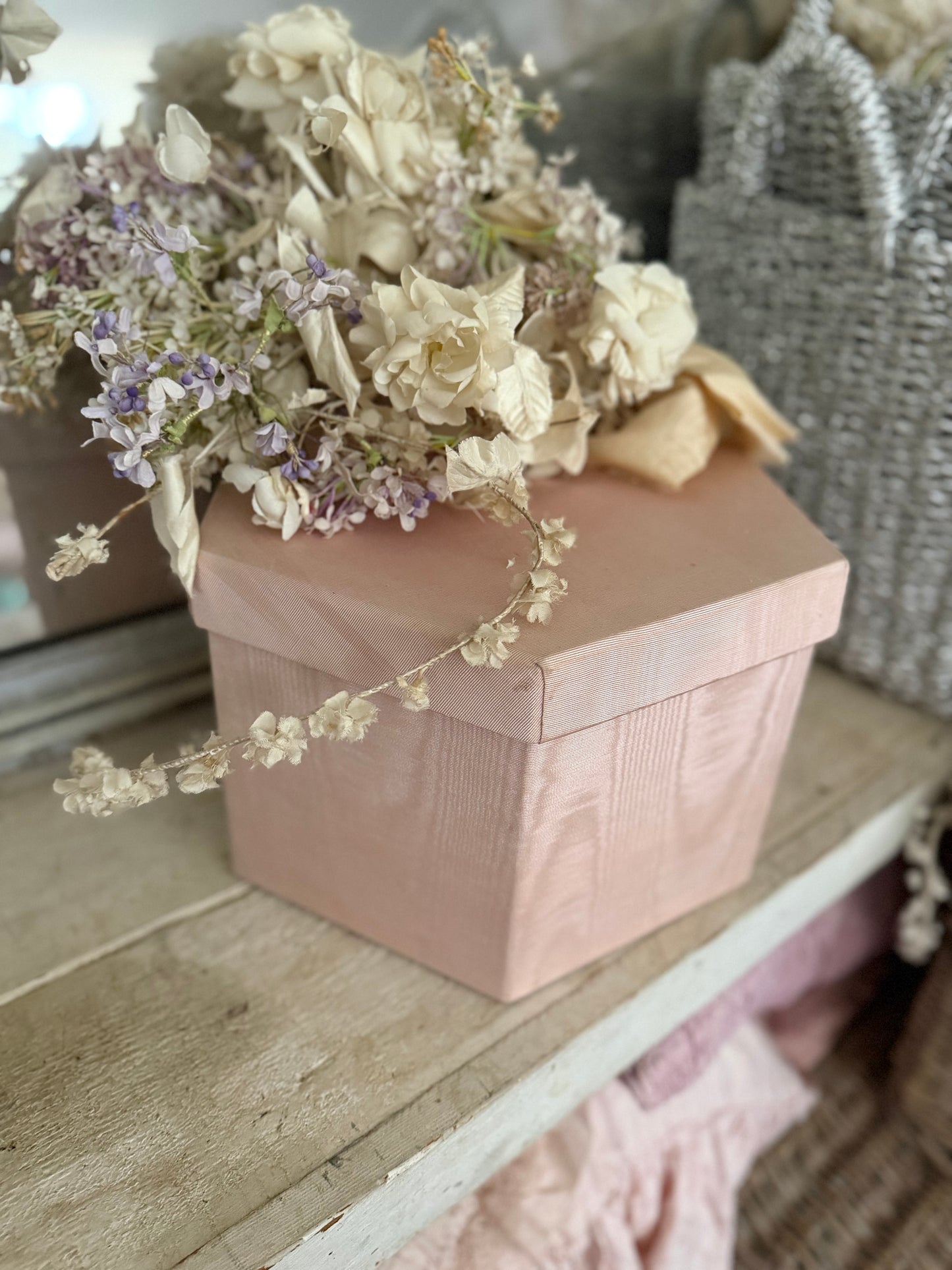 Collection 9 Vintage Pink Moire Fabric Nesting Boxes