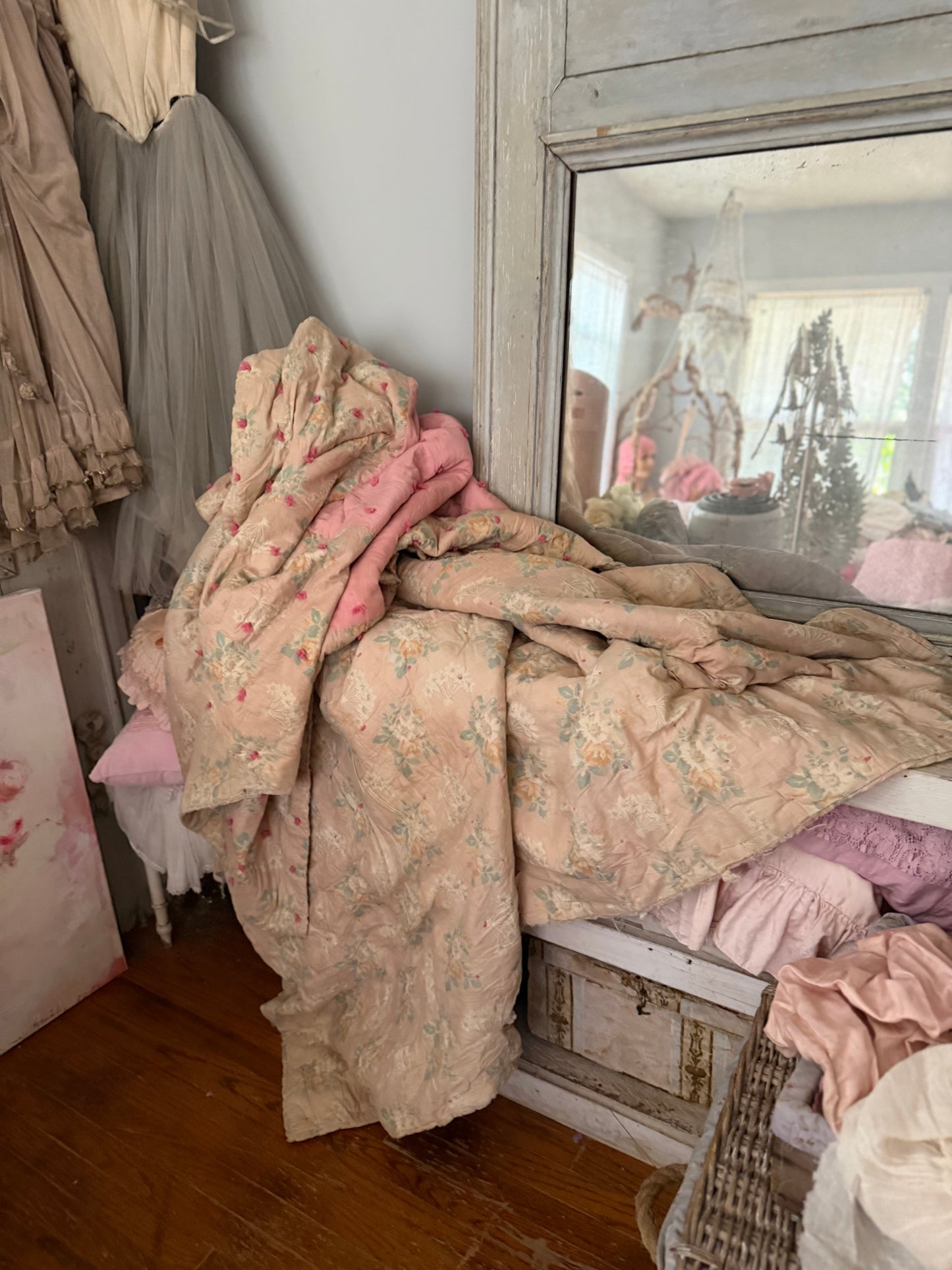 Antique Shabby French Boutis Quilt
