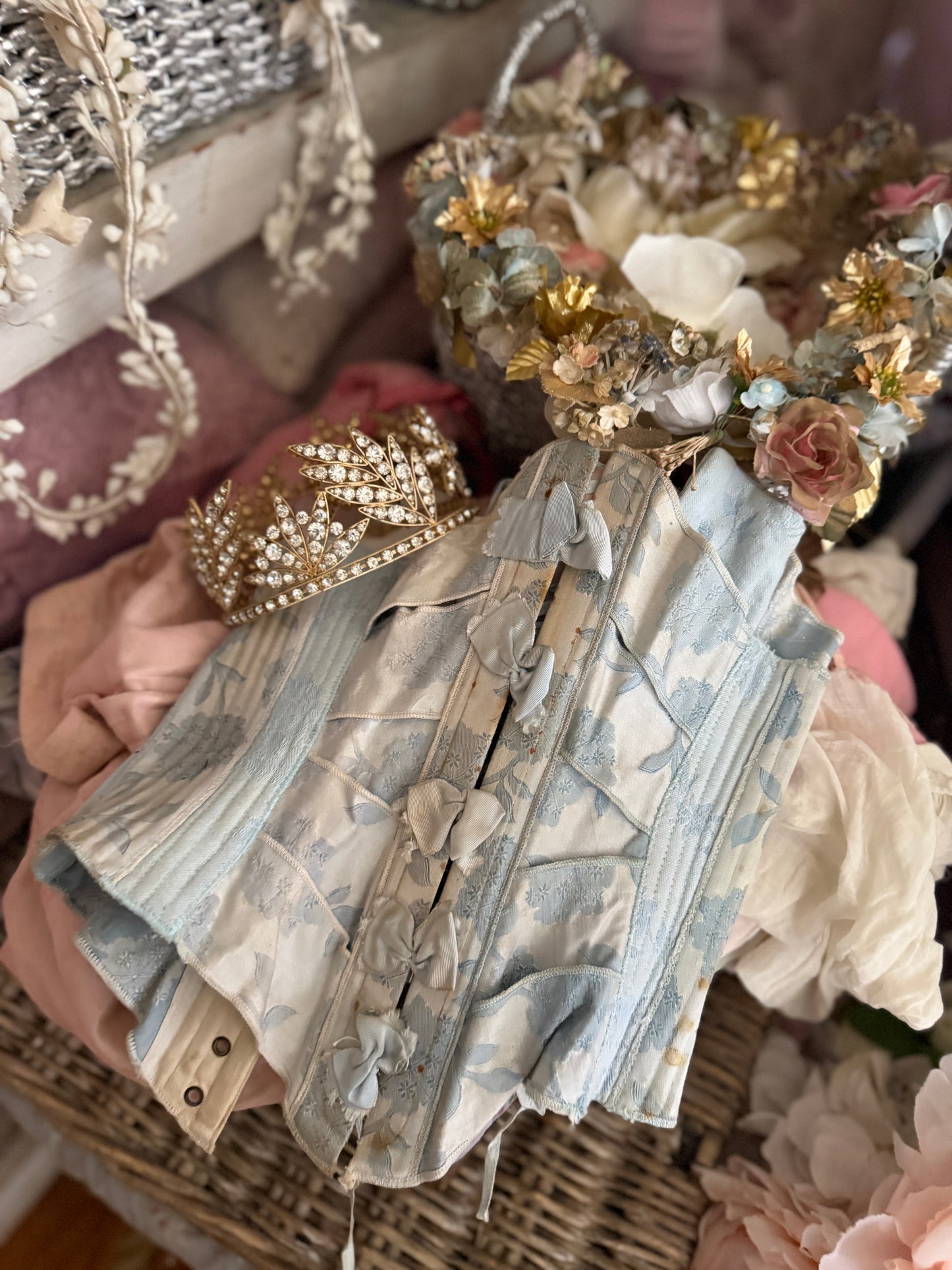 PREVIEW (On Loan) Antique Victorian Blue Ribbon Bow Corset