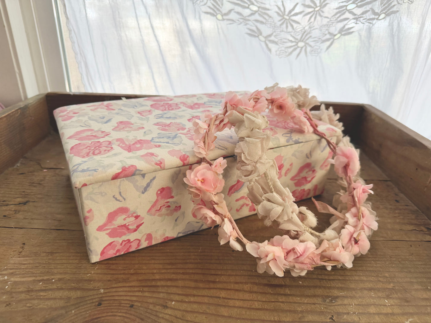 Vintage Floral Fabric Covered Box