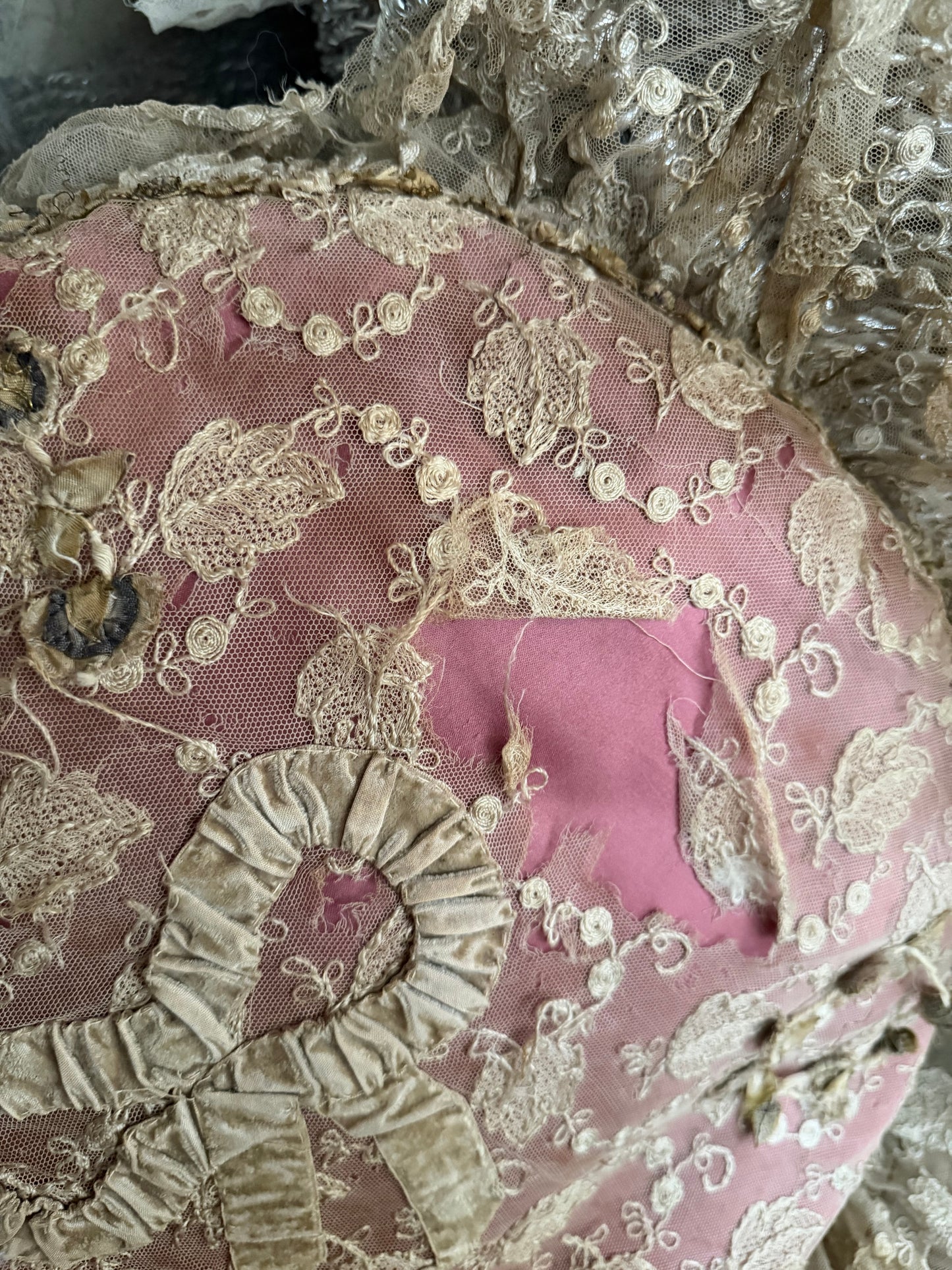 Antique Lace Ribbonwork Pillow With Bow