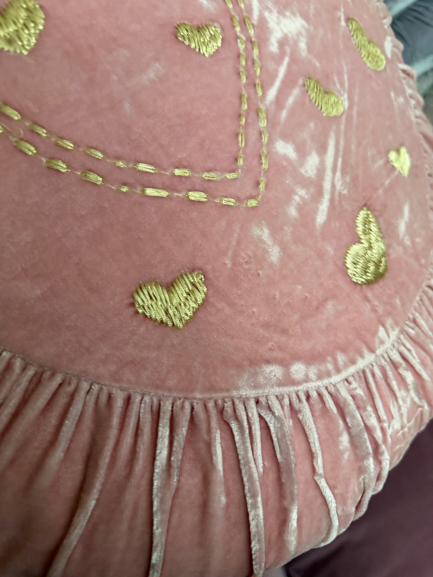 RASSC Rachel Ashwell Pink Velvet Gold Heart Pillow