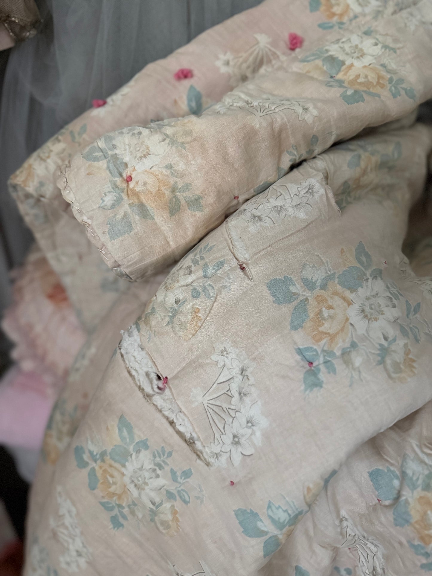 Antique Shabby French Boutis Quilt