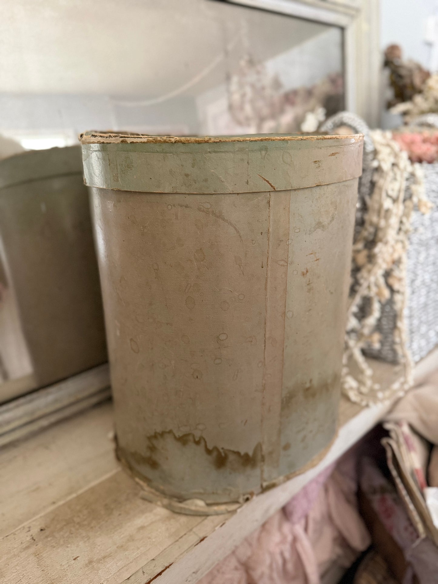 RARE Antique XL French Green Hat Box
