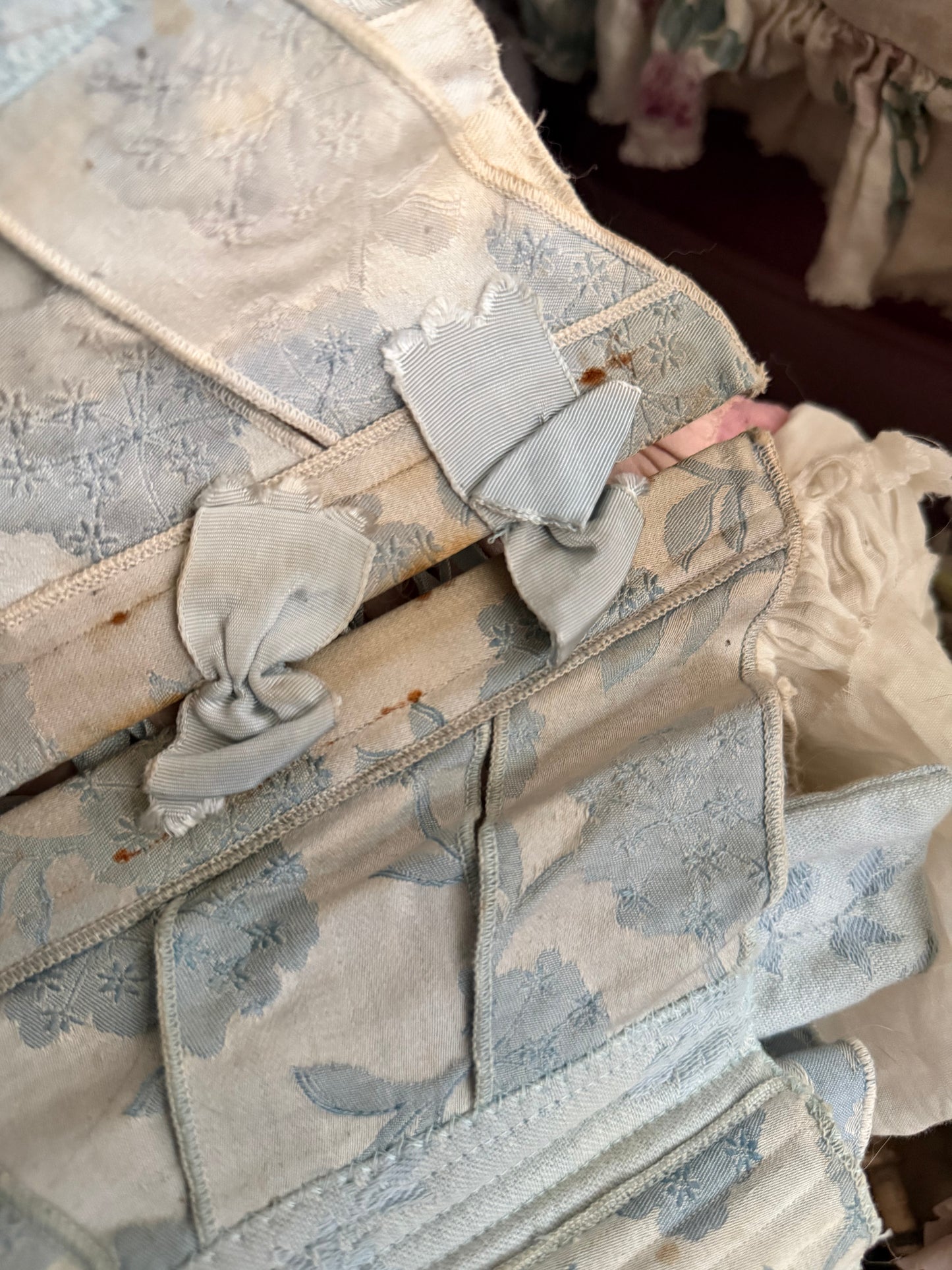 PREVIEW (On Loan) Antique Victorian Blue Ribbon Bow Corset