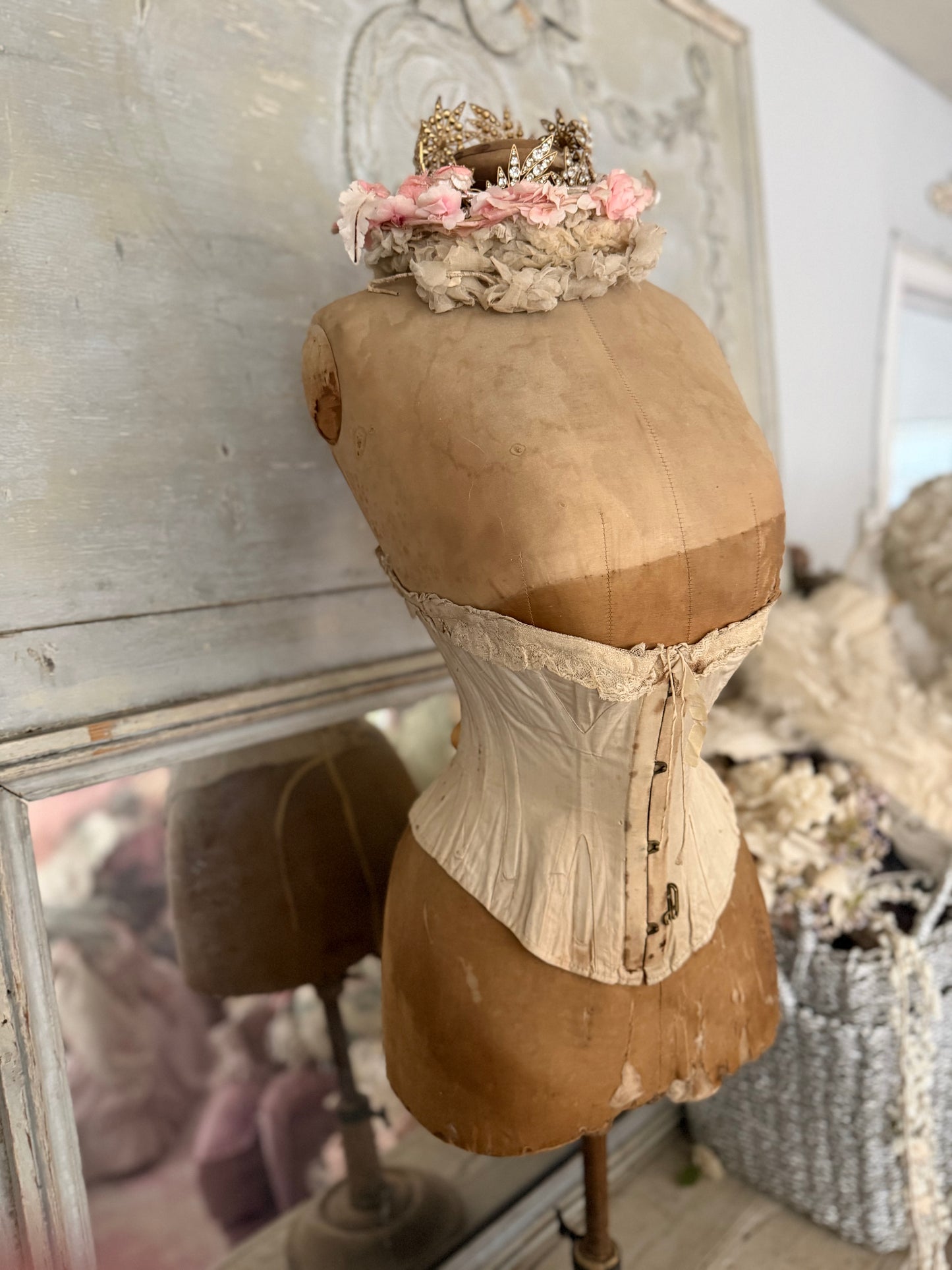 Antique Tabletop Wasp Waist Corset Mannequin