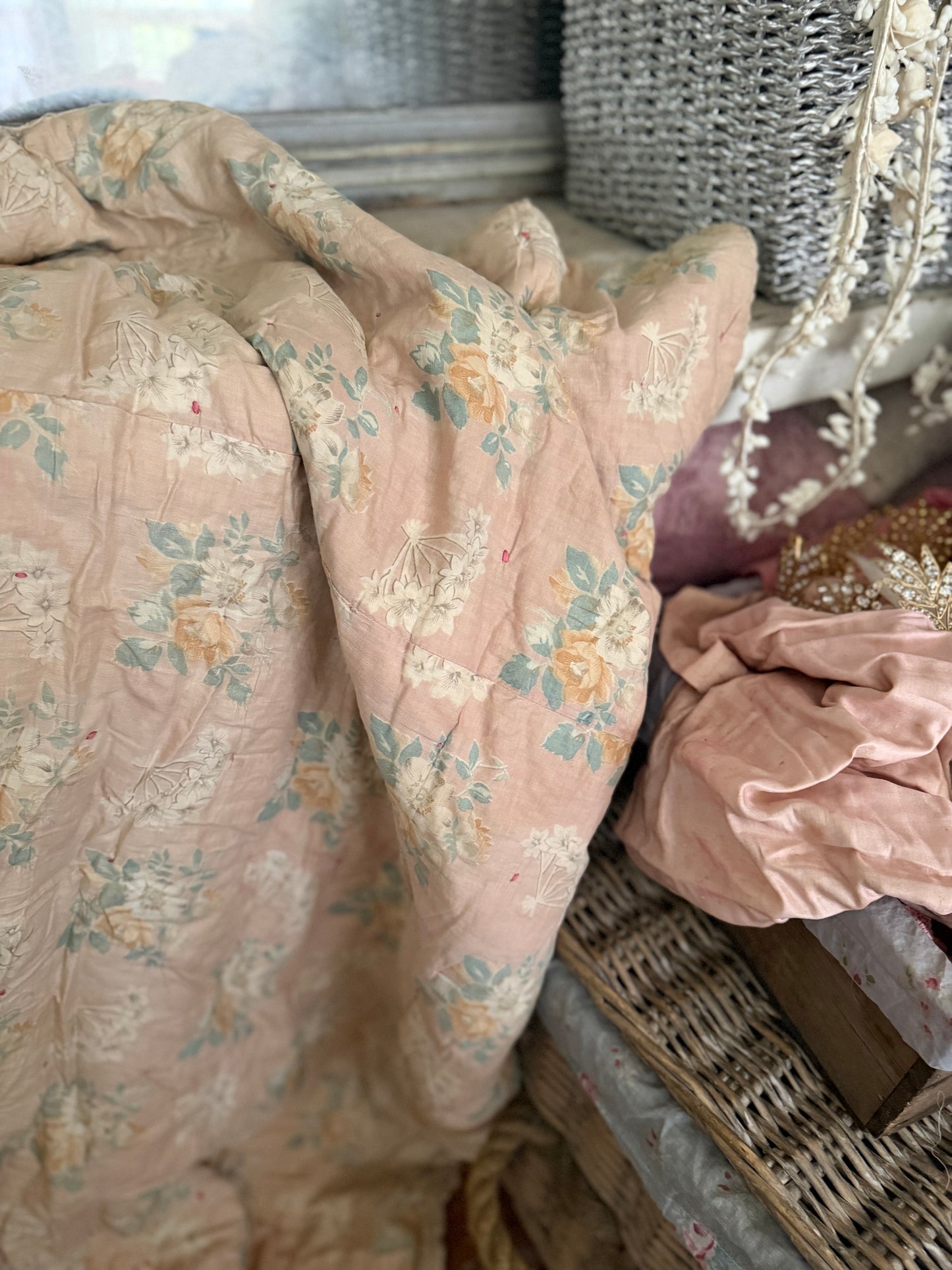 Antique Shabby French Boutis Quilt