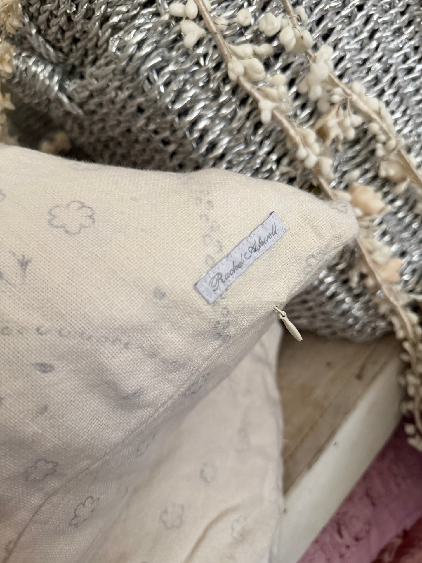 Pair RASSC Rachel Ashwell Snow Paisley Linen Pillow