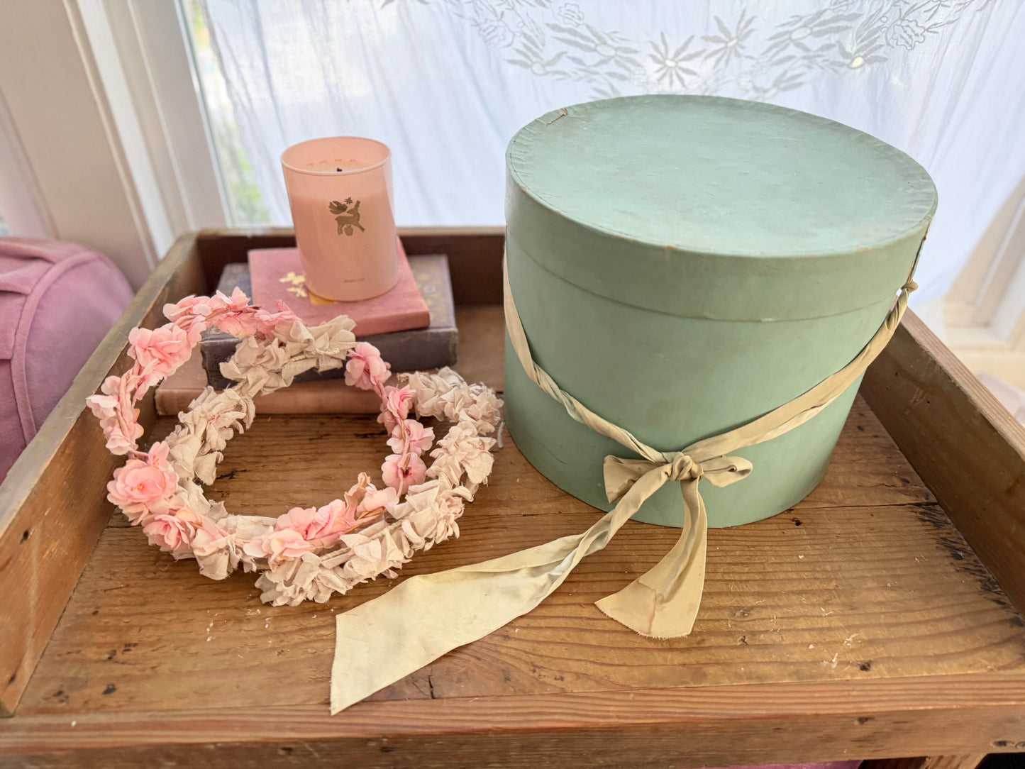 Antique Timeworn Blue Hatbox Ribbon
