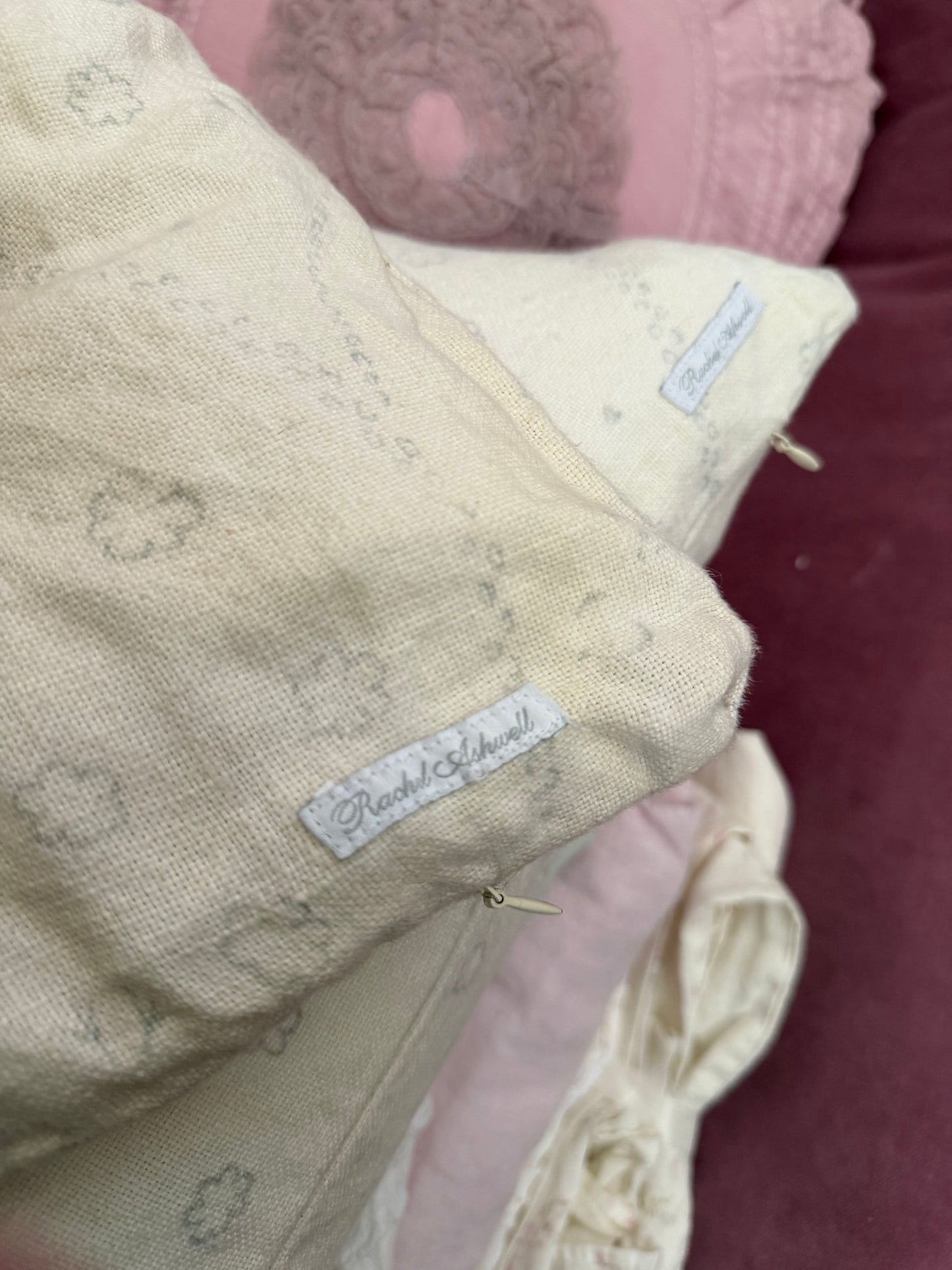 Pair RASSC Rachel Ashwell Snow Paisley Linen Pillow